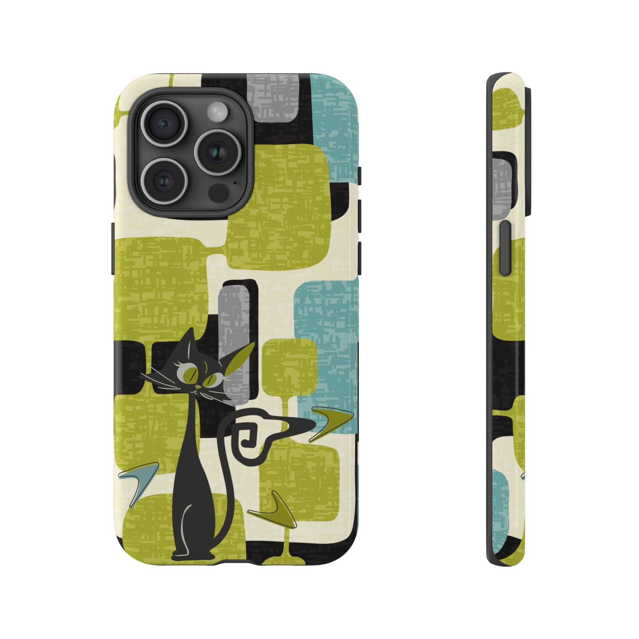Mid Century Modern Geometric Kitschy Cat, Boomerang Retro Smart Phone Tough Cases