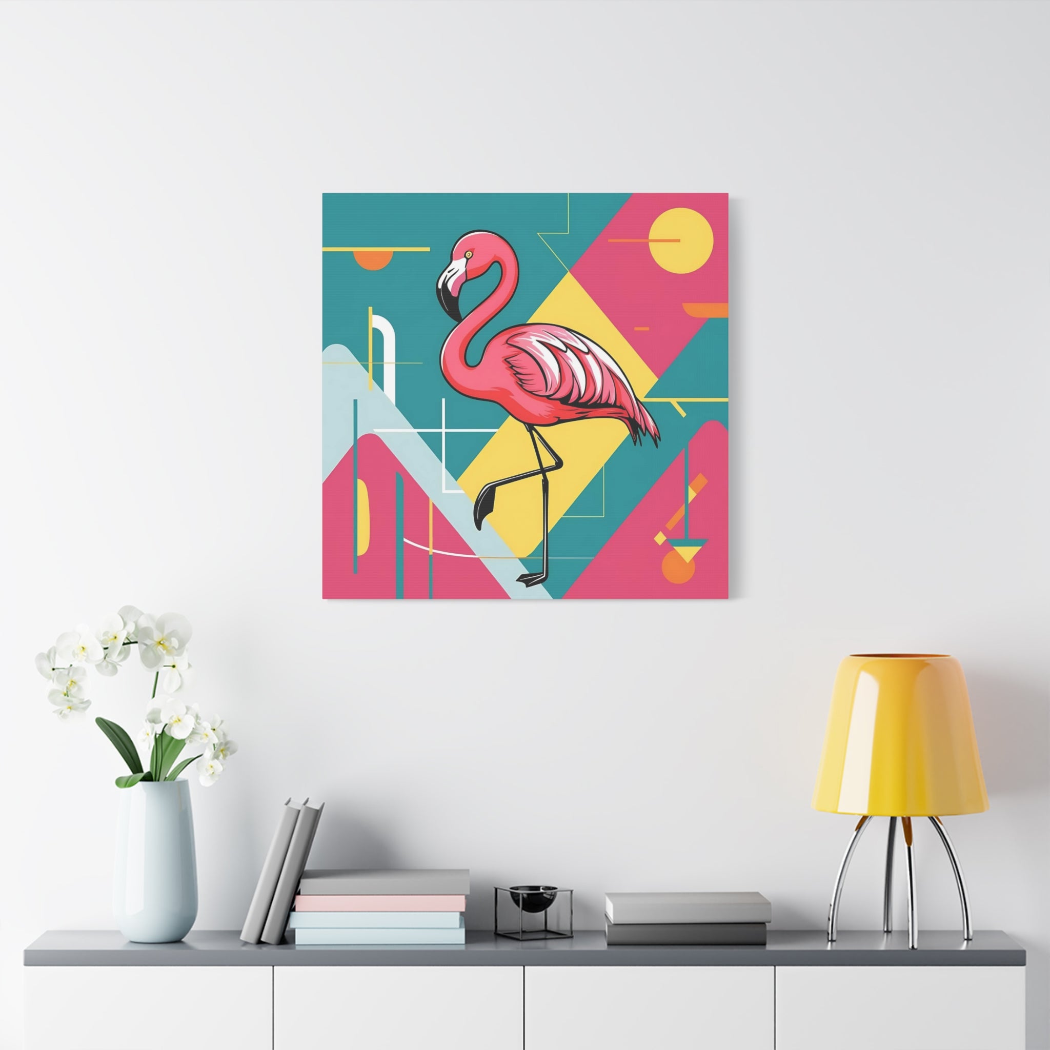 Mid Century Modern Flamingo Art, Kitschy Mod Vibrant Pink Bauhaus Palm Springs Style Wall Art - Mid Century Modern Gal