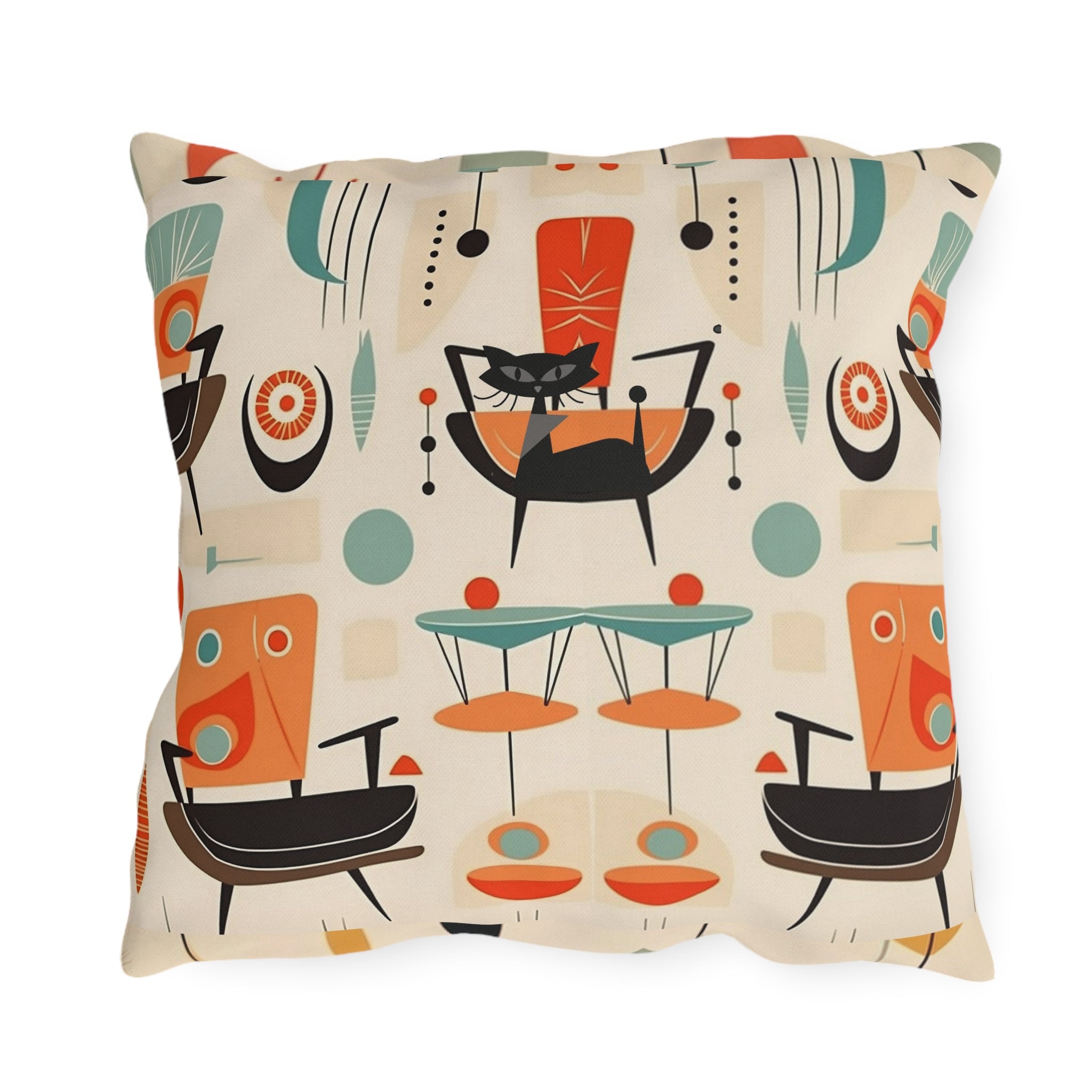 Mid Century Modern Atomic Cat, Mid Mod Party Outdoor Pillows - Mid Century Modern Gal