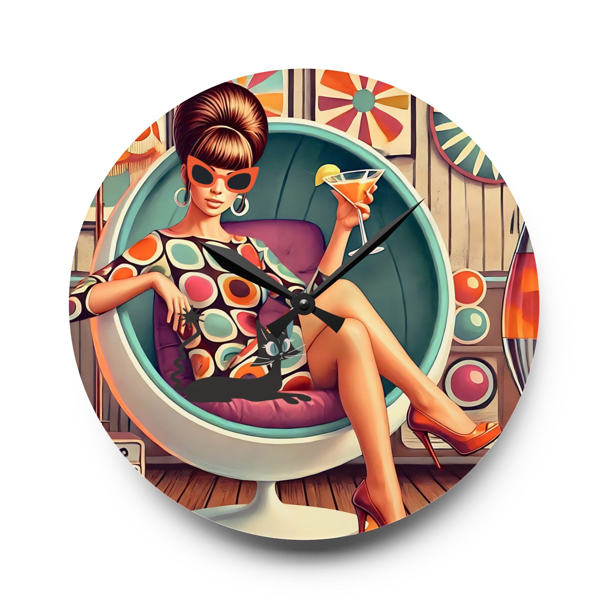 Mid Mod Gal Retro 60s Atomic Cat Mid Century Modern Wall Clock - Mid Century Modern Gal