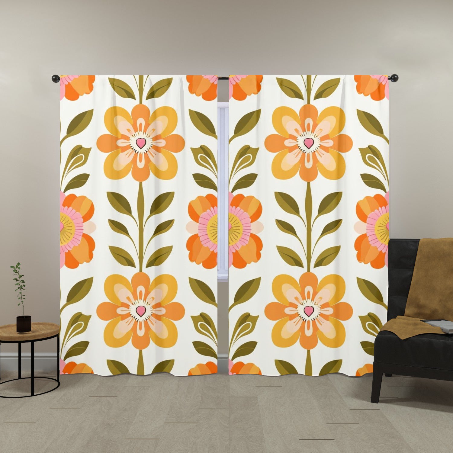 Scandinavian Mid Century Modern Pretty Floral Modern Danish Window Curtains (two panels) - Mid Century Modern Gal