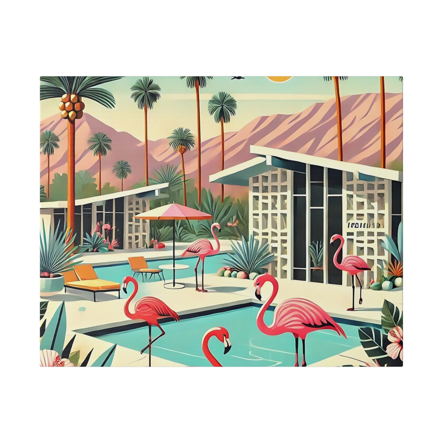 50s Mid Century Modern Wall Art, Palm Springs Flamingo Breeze Block MCM Art - Mid Century Modern Gal