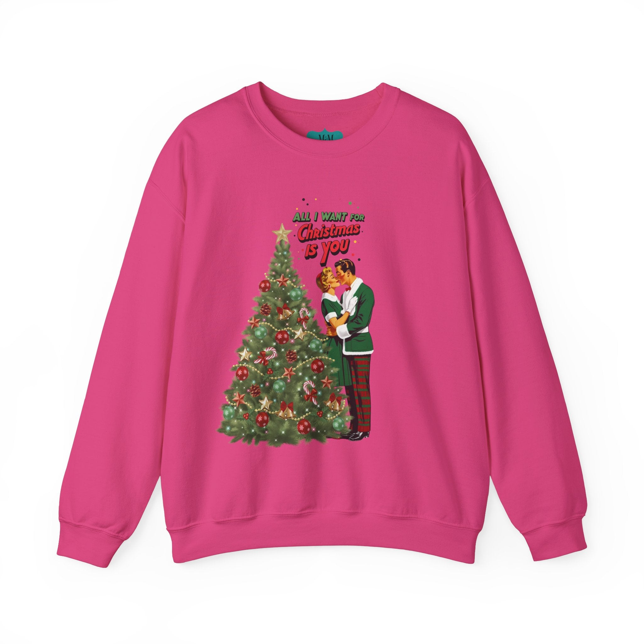 Mid Century Modern Christmas 50s Retro Kitschy Vintgage Holiday Love Crewneck Sweatshirt - "All I Want for Christmas Is You" - Mid Century Modern Gal