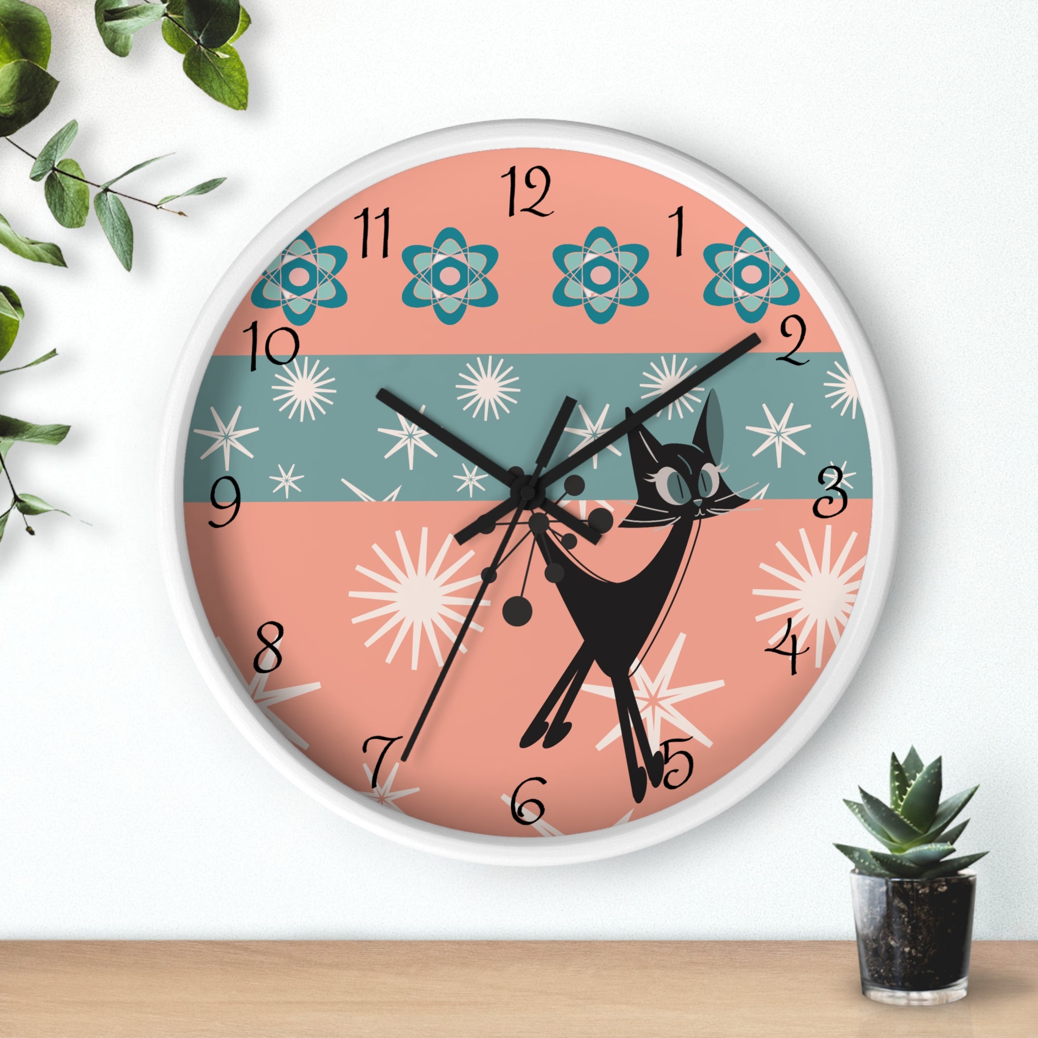 Atomic Cat Wall Clock, Mid Century Modern Kitschy 50s Style, Livingroom, Bedroom, Kitchen MCM Wall Clock - Mid Century Modern Gal
