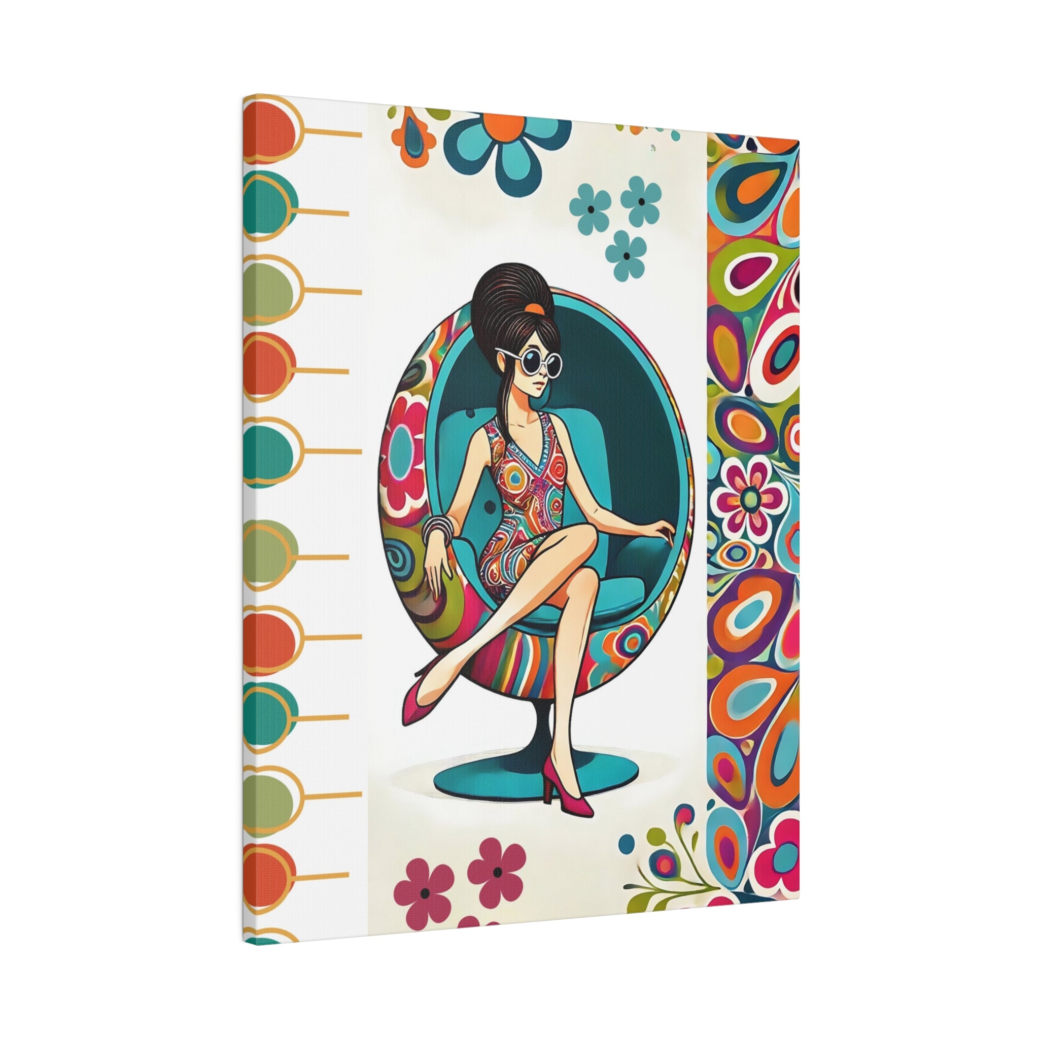 Hippie Chick Art, Retro Flower Power, Mod Gal Matte Canvas Mid Century Modern Wall Art - Mid Century Modern Gal