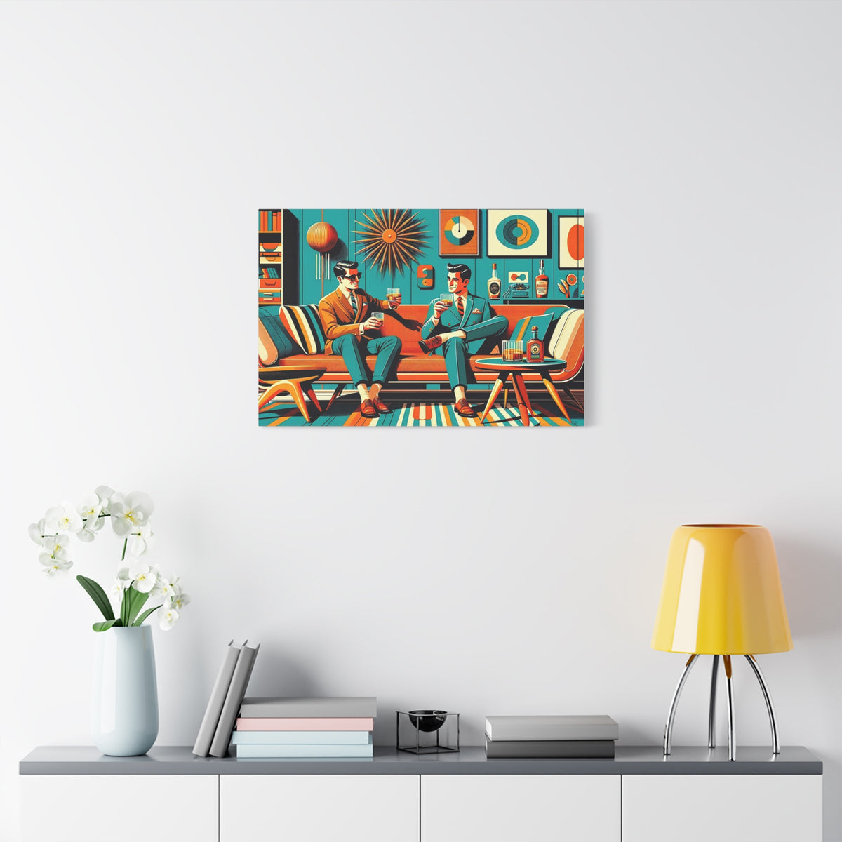 Mid Century Modern Mod Men, Bourbon Drinkers MCM Barware Lounge Wall Art - Mid Century Modern Gal