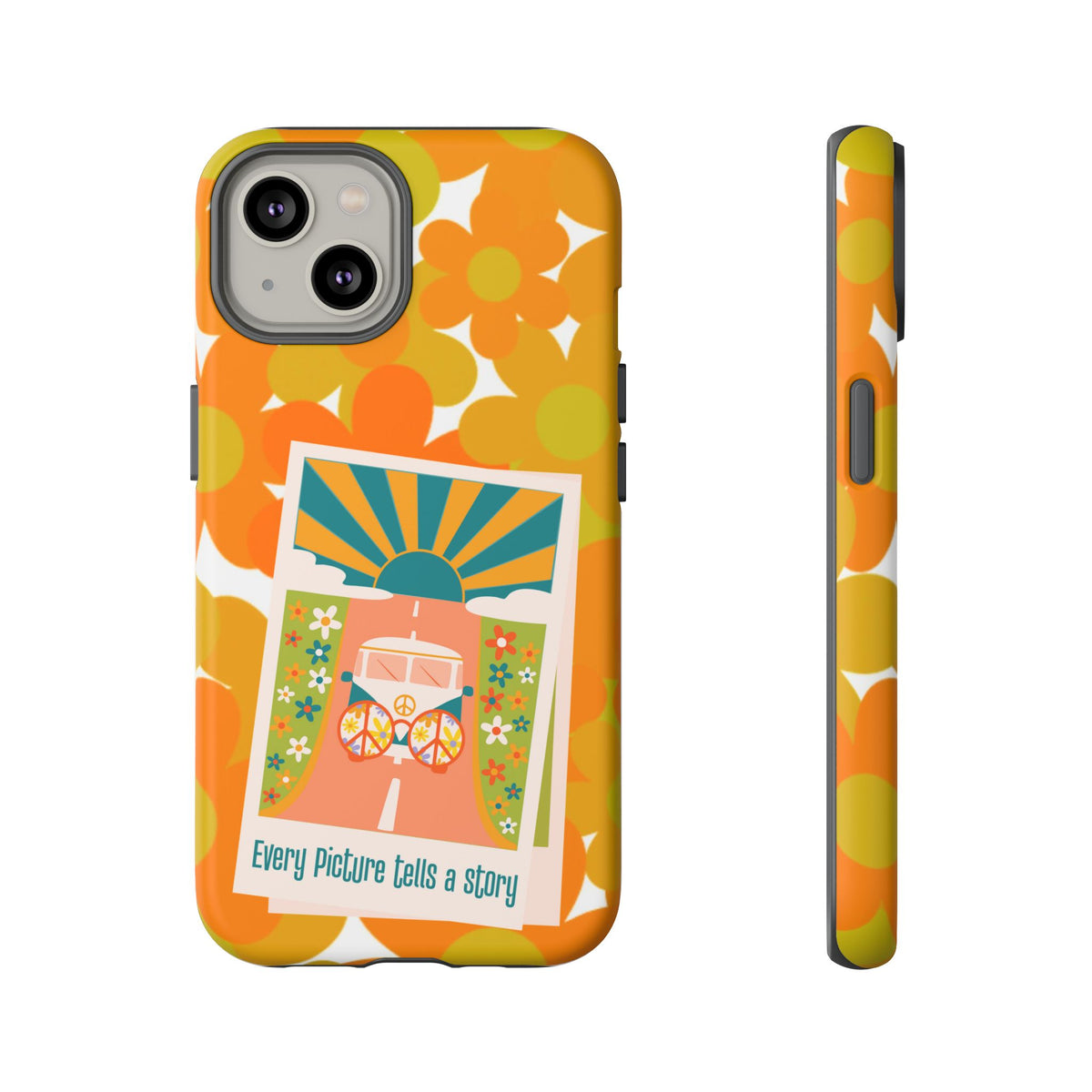 Retro Phone Case, Orange Flower Power, Polaroid Picture, Mod Smart Phone Tough Phone Cases