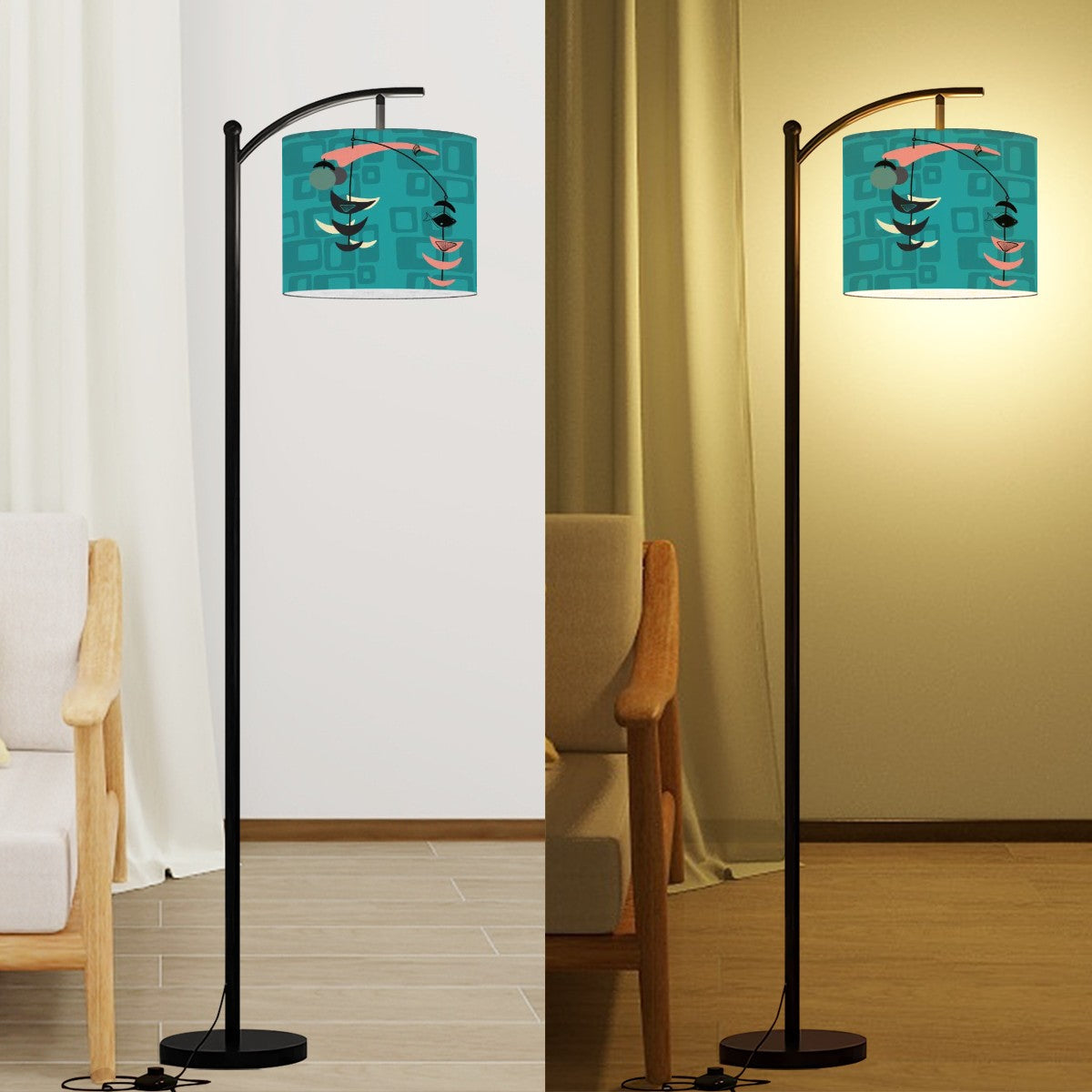 Mid Century Modern Fish Art Arc Floor Lamp. Teal Geometric Mid Mod - Mid Century Modern Gal