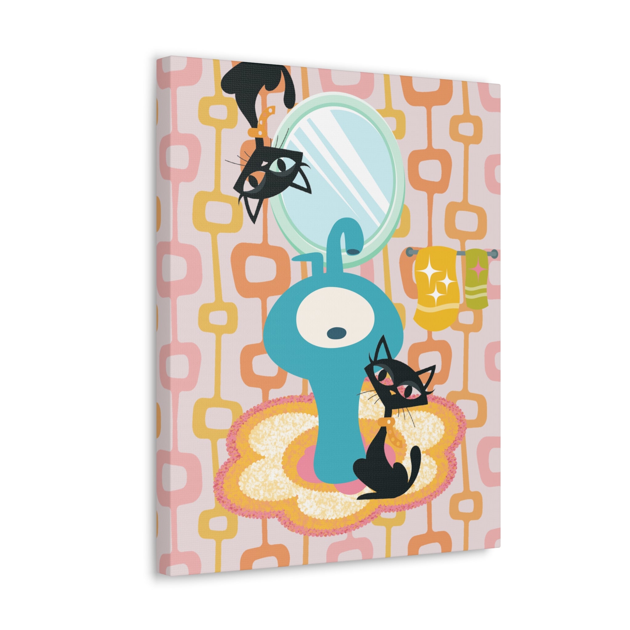 Atomic Cat Bathroom Art, Mid Century Modern Geometric, Crazy Fun Quirky Atomic Wall Art For Bathroom - Mid Century Modern Gal