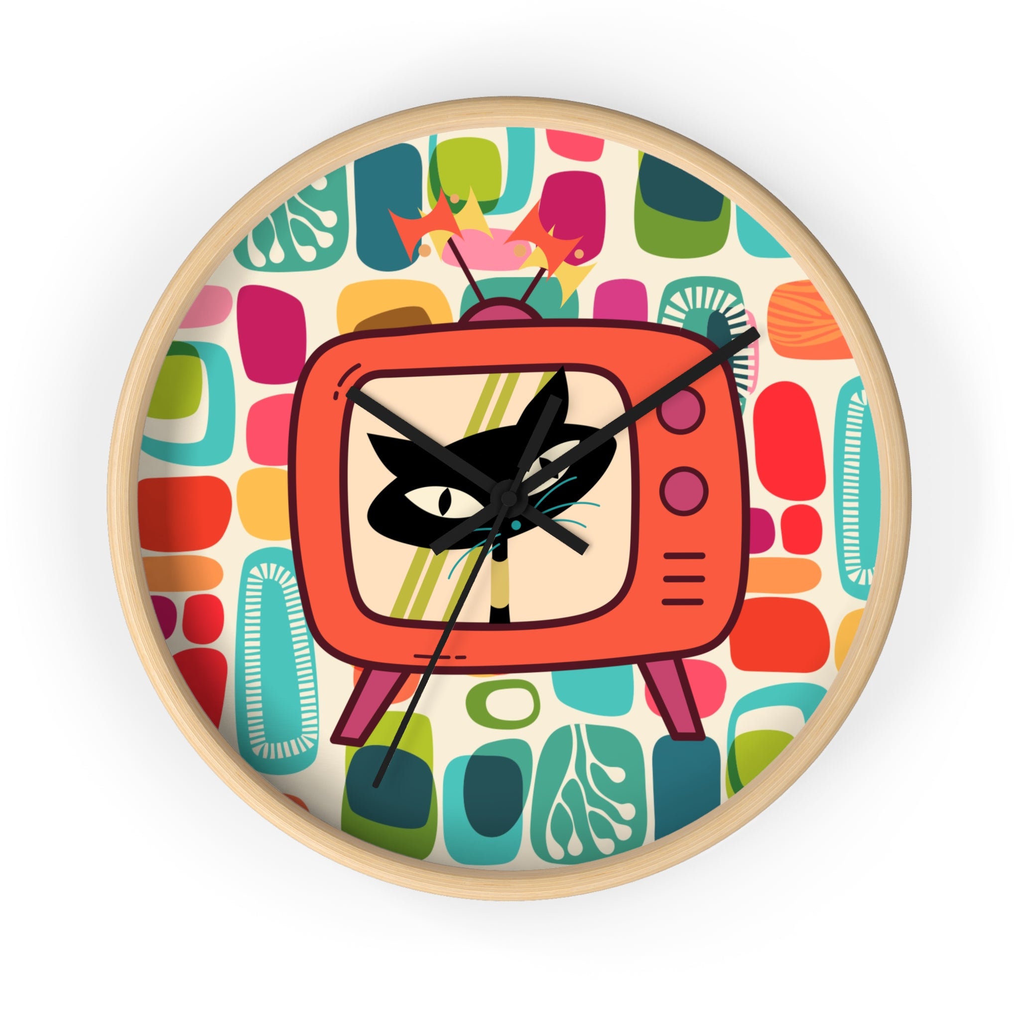 Atomic Cat Mid Century Amoeba Designed, Kitschy Kitchen, Livingroom, Den Office MCM Wall Clock - Mid Century Modern Gal