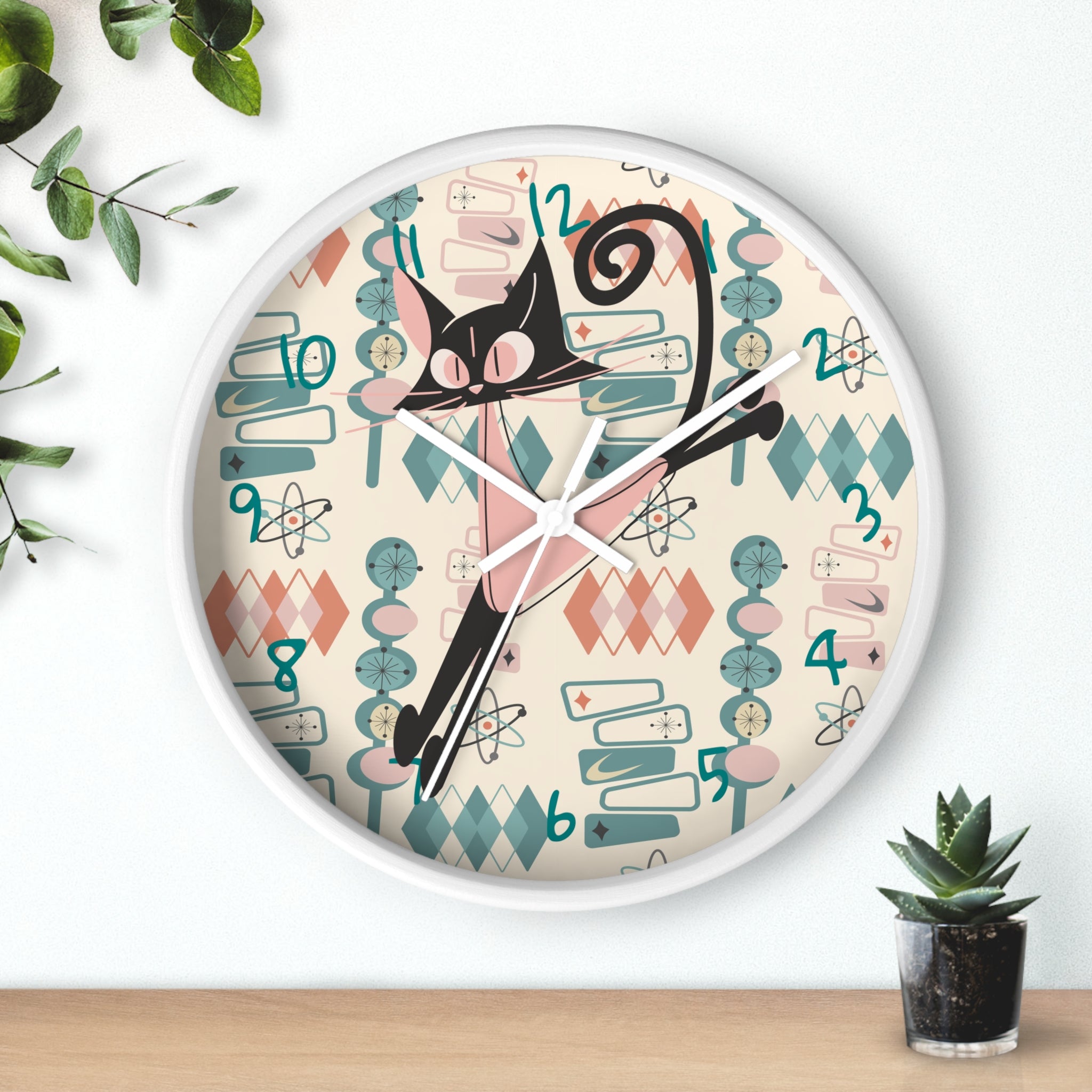Atomic Cat Wall Clock, Mid Century Modern Kitschy Kitchen, Bedroom Livingroom Clocks - Mid Century Modern Gal