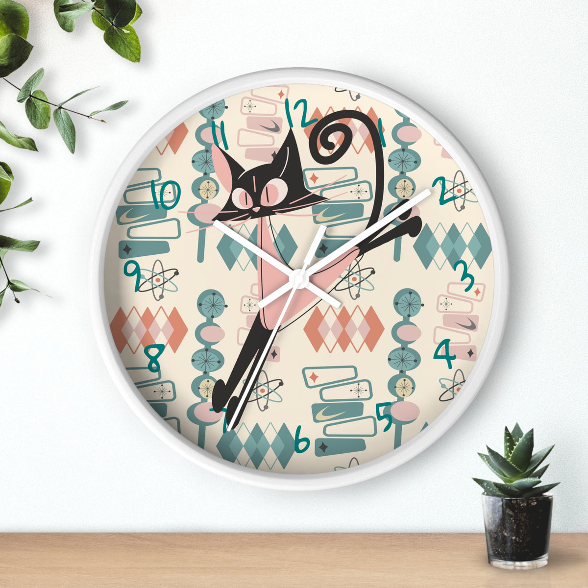 Atomic Cat Wall Clock, Mid Century Modern Kitschy Kitchen, Bedroom Livingroom Clocks - Mid Century Modern Gal