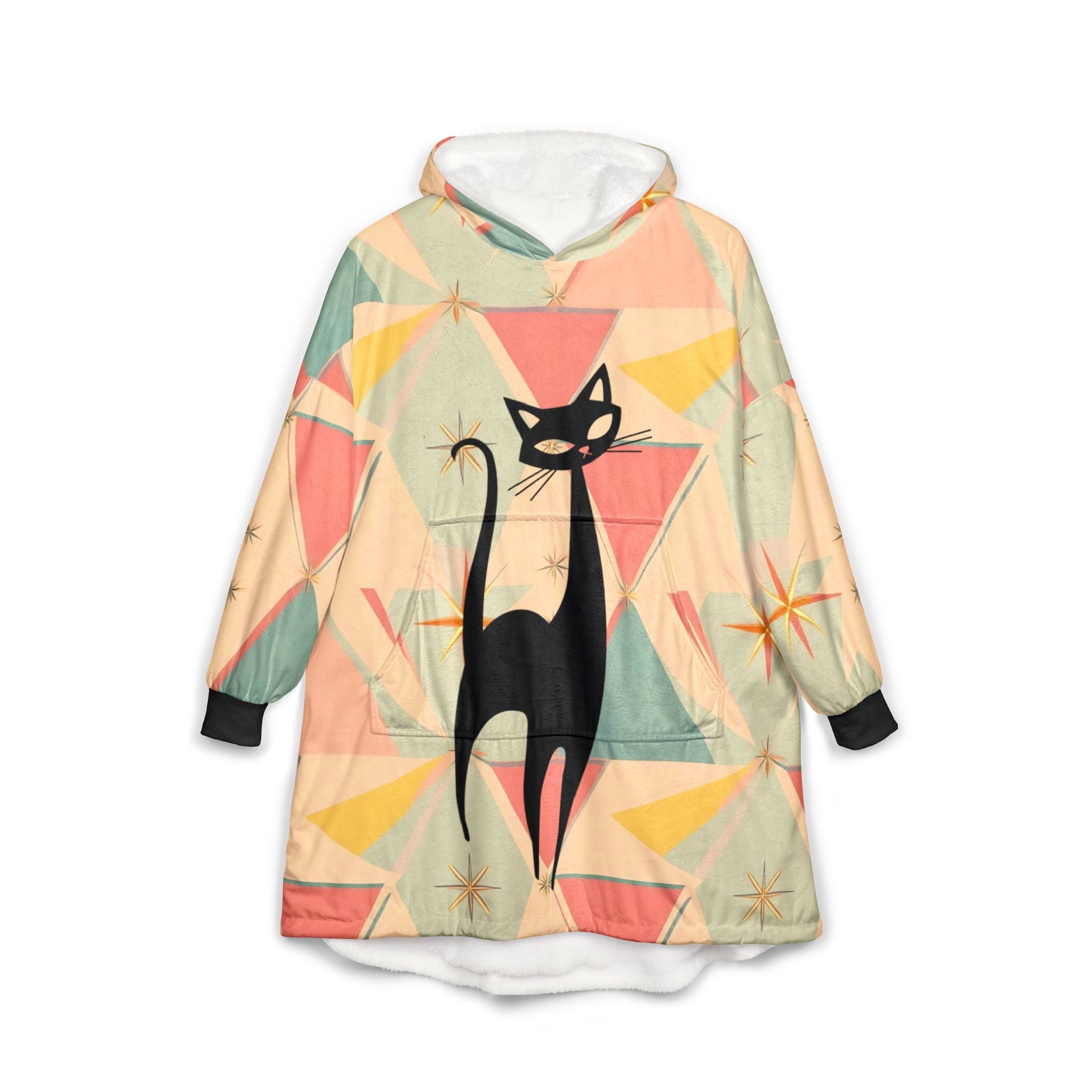 Mid Mod AtomicRetro Cat Unisex Hooded Blanket - Cozy & Stylish - Mid Century Modern Gal