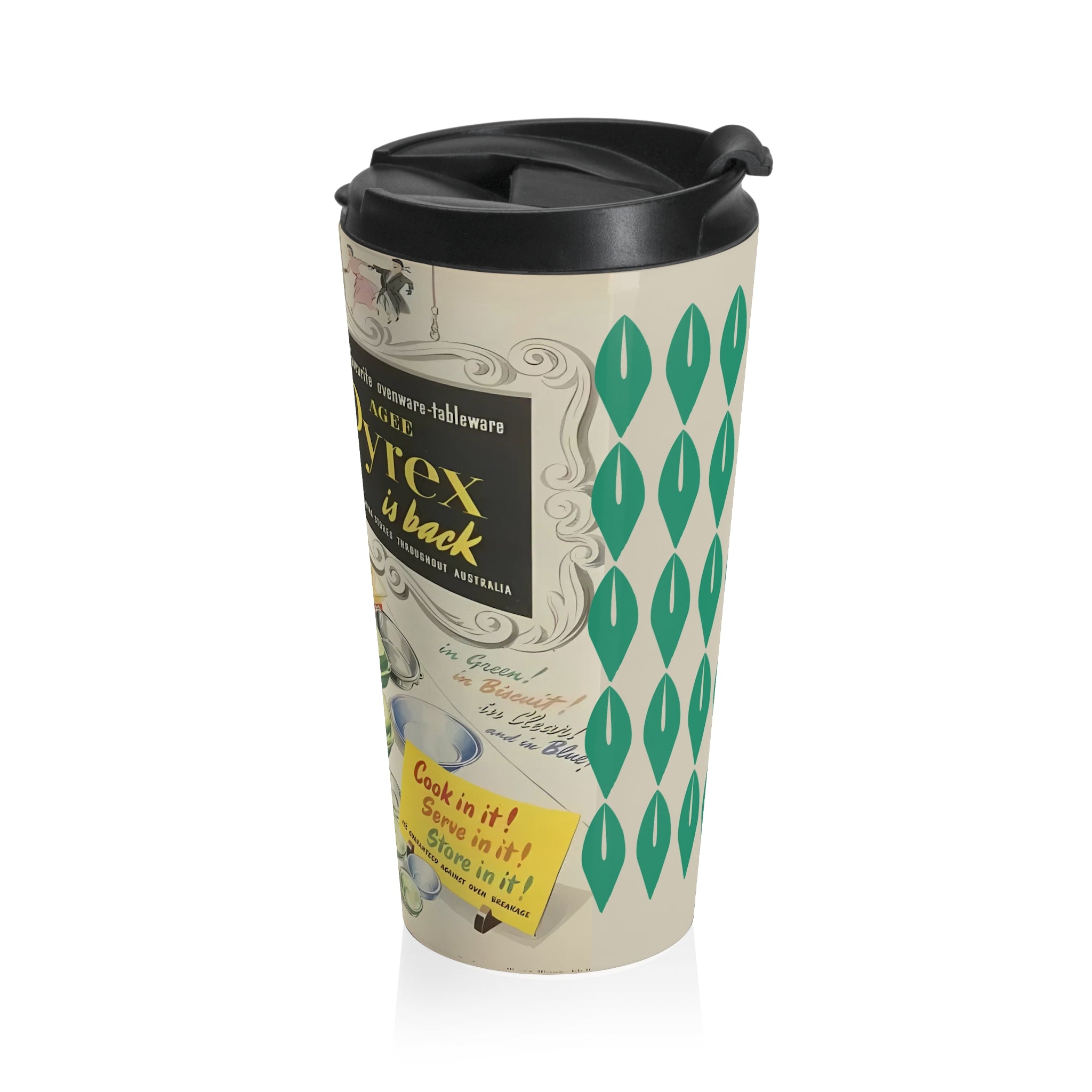Pyrex Ad Vintage-Inspired Stainless Steel Travel Mug - Eco-Friendly Coffee Cup for Home & Outdoors - Mid Century Modern Gal