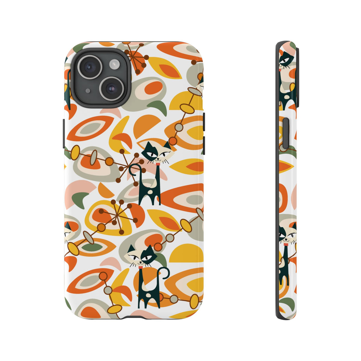 Atomic Cat Mid Mod Orange, Yellow, Groovy Cat Smart Phone Tough Cases - Mid Century Modern Gal
