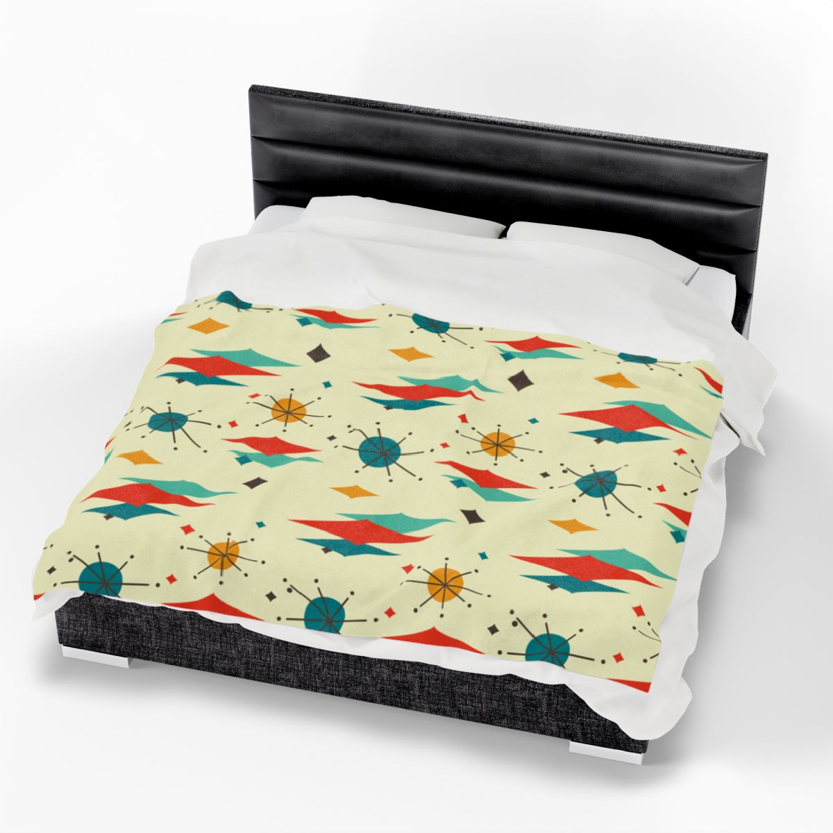 Retro Atomic Diamond Burst Mid Century Modern Atomic Age Vintage Home THIN Velveteen Plush Throw Blanket