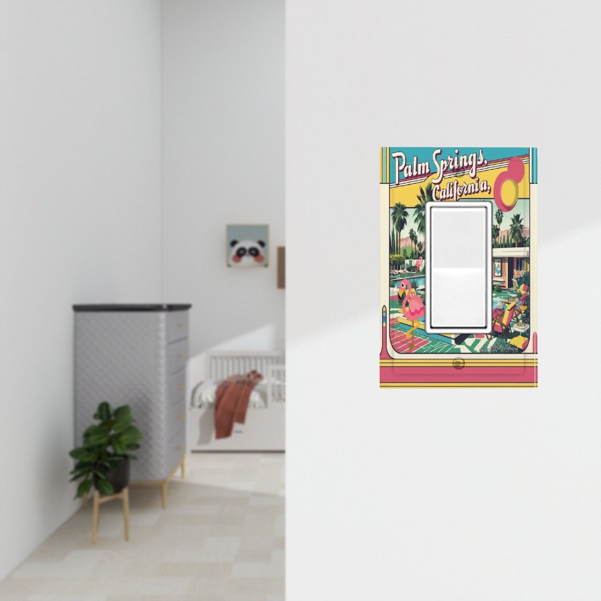 Palm Spring California Kitshy Flamingo Modern GFI Switch Cover - Mid Century Modern Gal