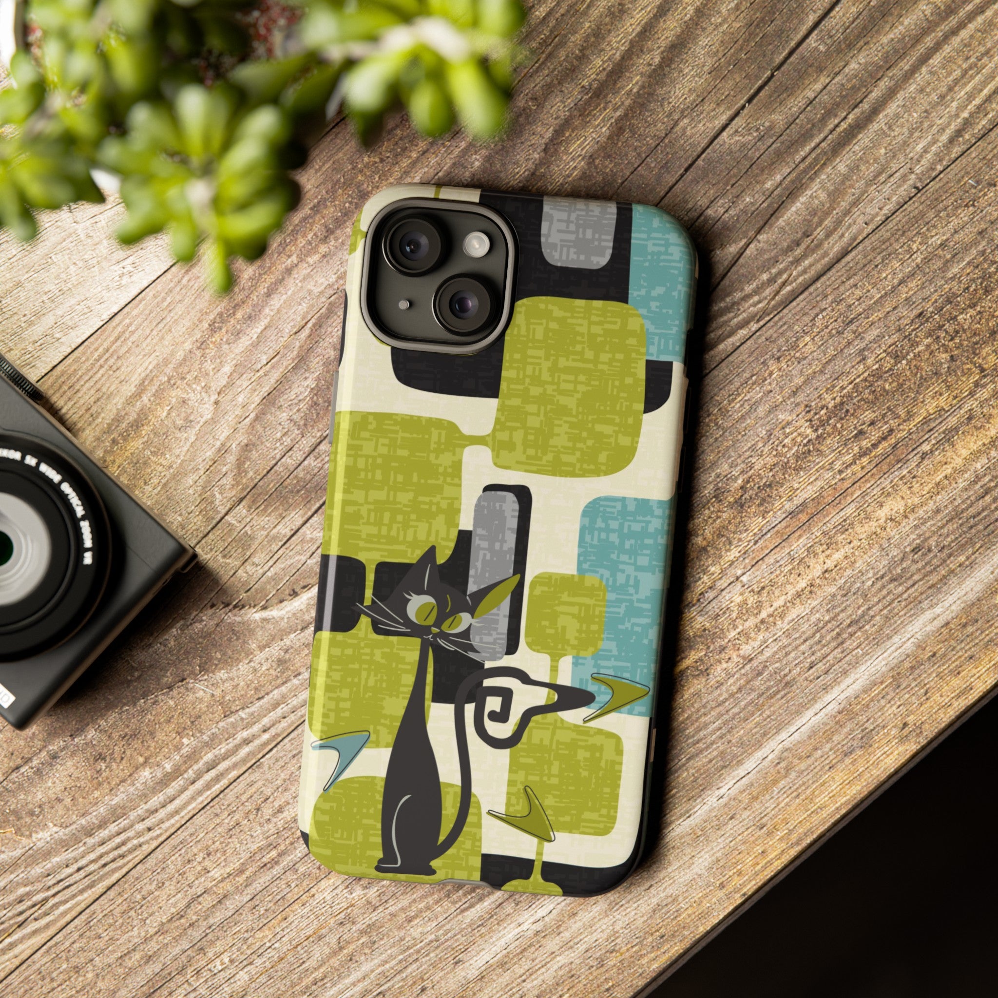 Mid Century Modern Geometric Kitschy Cat, Boomerang Retro Smart Phone Tough Cases