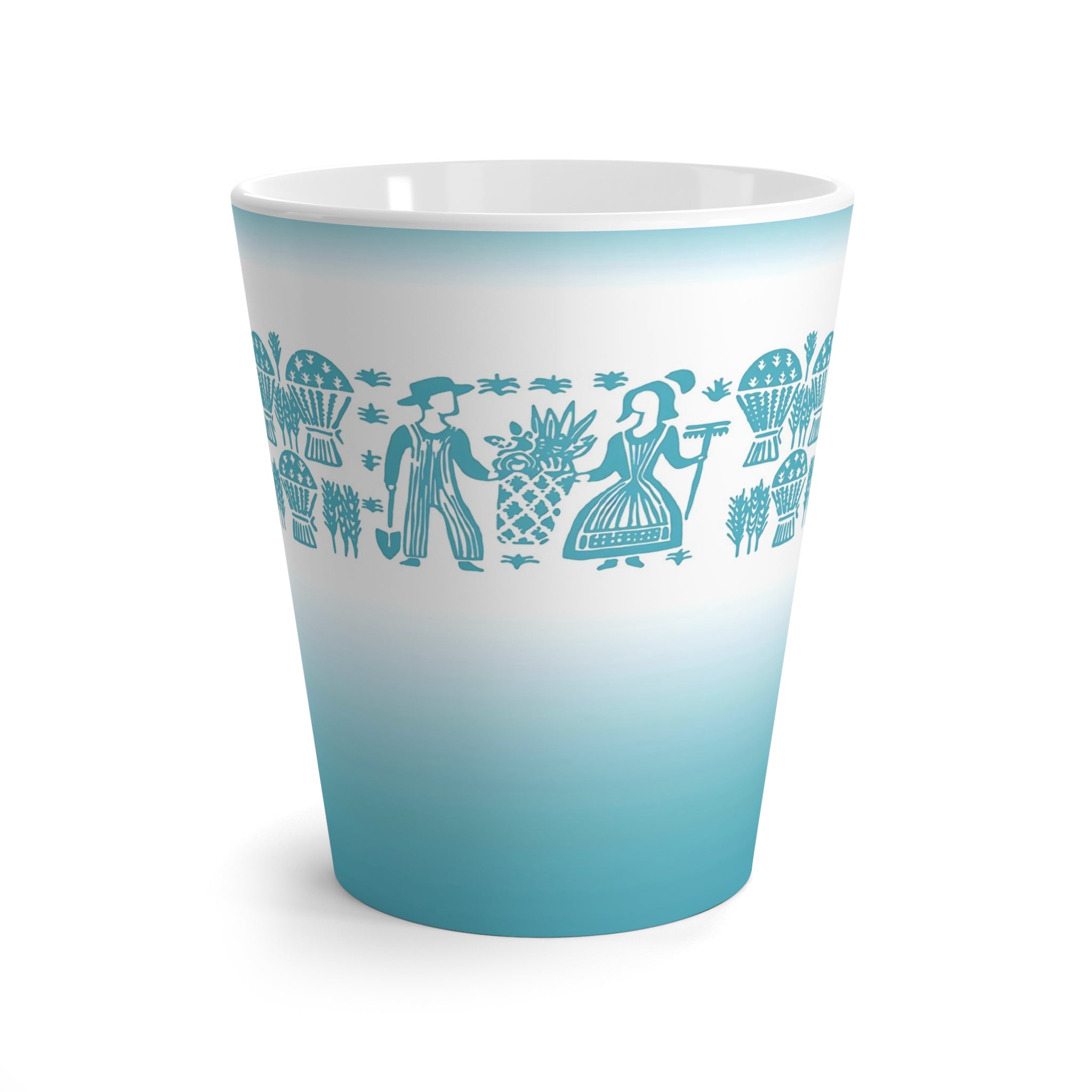 Amish Butterprint, Aqua Blue, Rooster, Kitschy 50s Retro Latte Mug - Mid Century Modern Gal