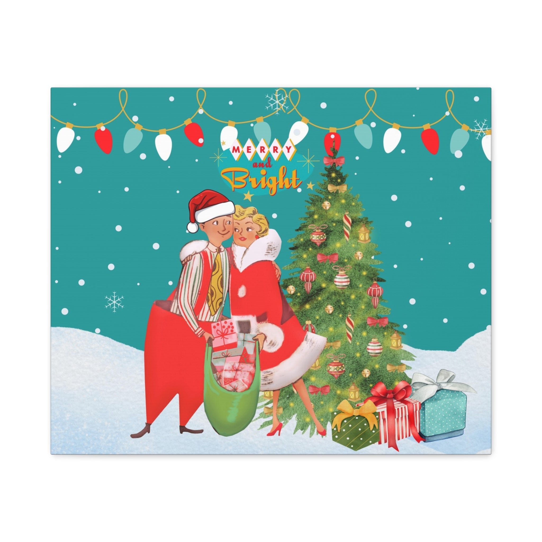 Christmas Mantel Art, Retro Vintage 50s Kitschy Mod Couple Festive Holiday, Whimsical Christmas Wall Decor, Merry & Bright Decor - Mid Century Modern Gal