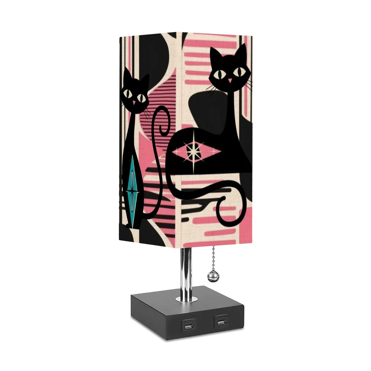 Atomic Cats Kitschy Mid Mod Pink, Black Retro Mod Table Lamp - Mid Century Modern Gal