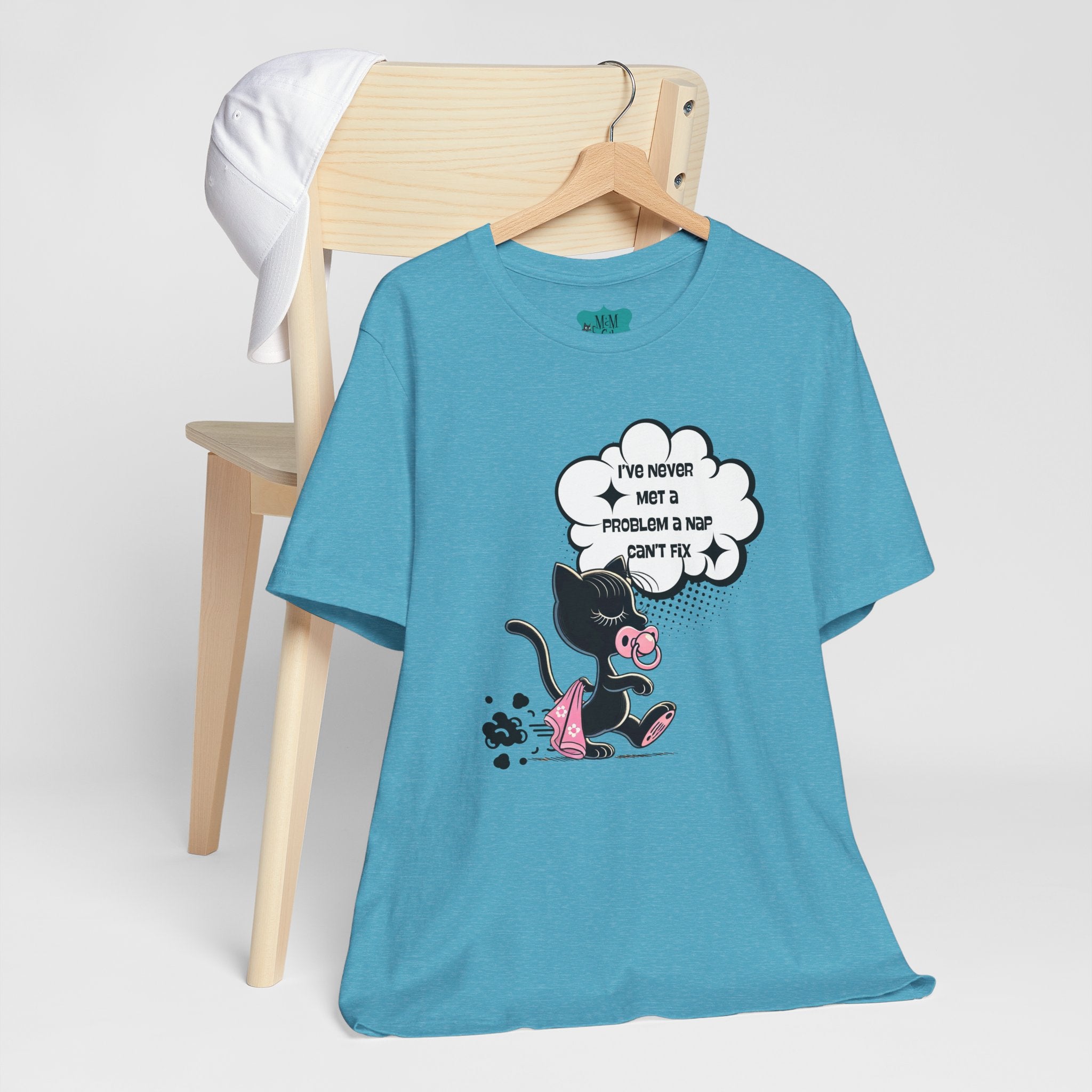 Quirky Retro Cat, Funny Mod Cat Dragging Blankie, Nap Quote Shirt Unisex Jersey Short Sleeve Tee - Mid Century Modern Gal