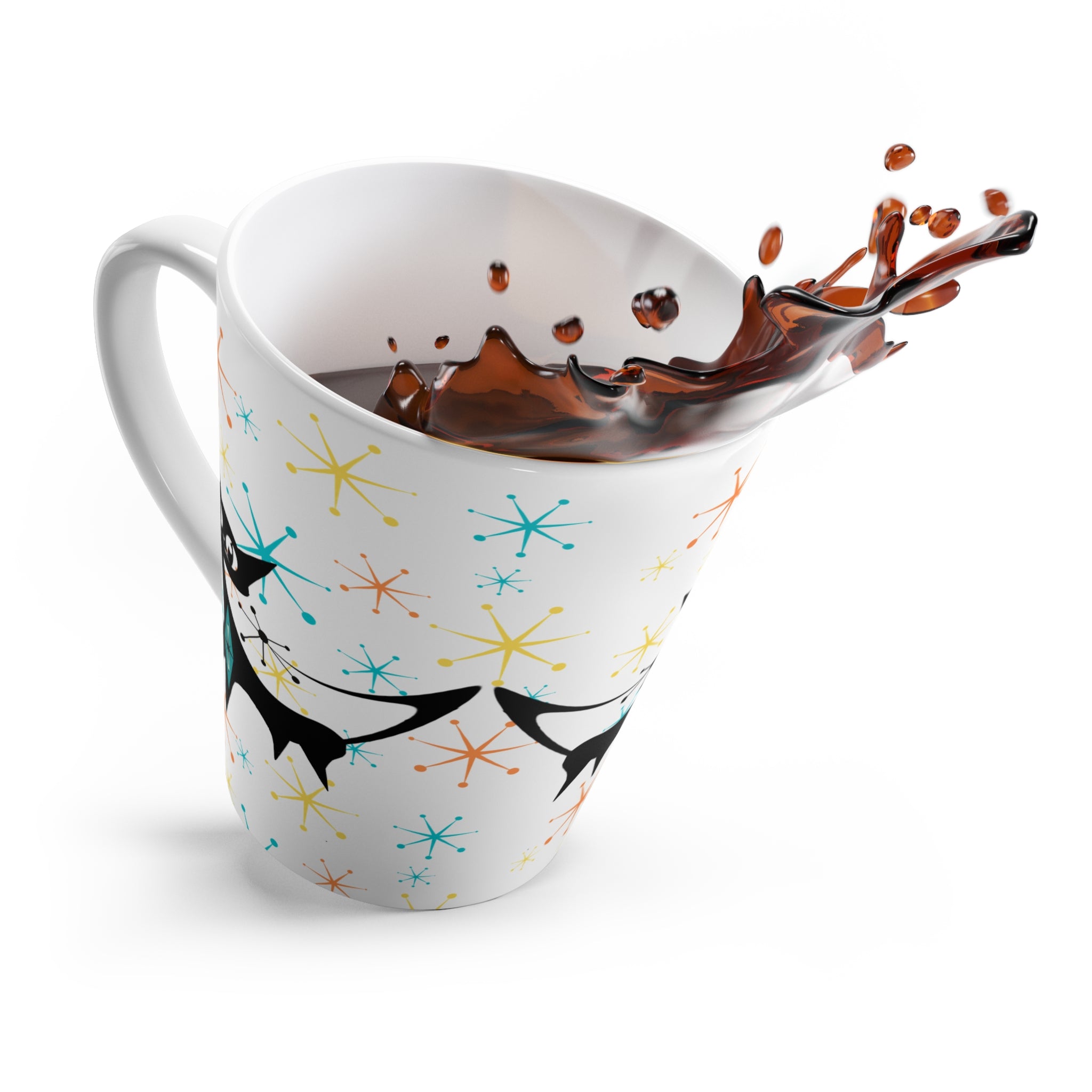 Atomic Cat Starburst Retro Coffee Latte Mug - Mid Century Modern Gal