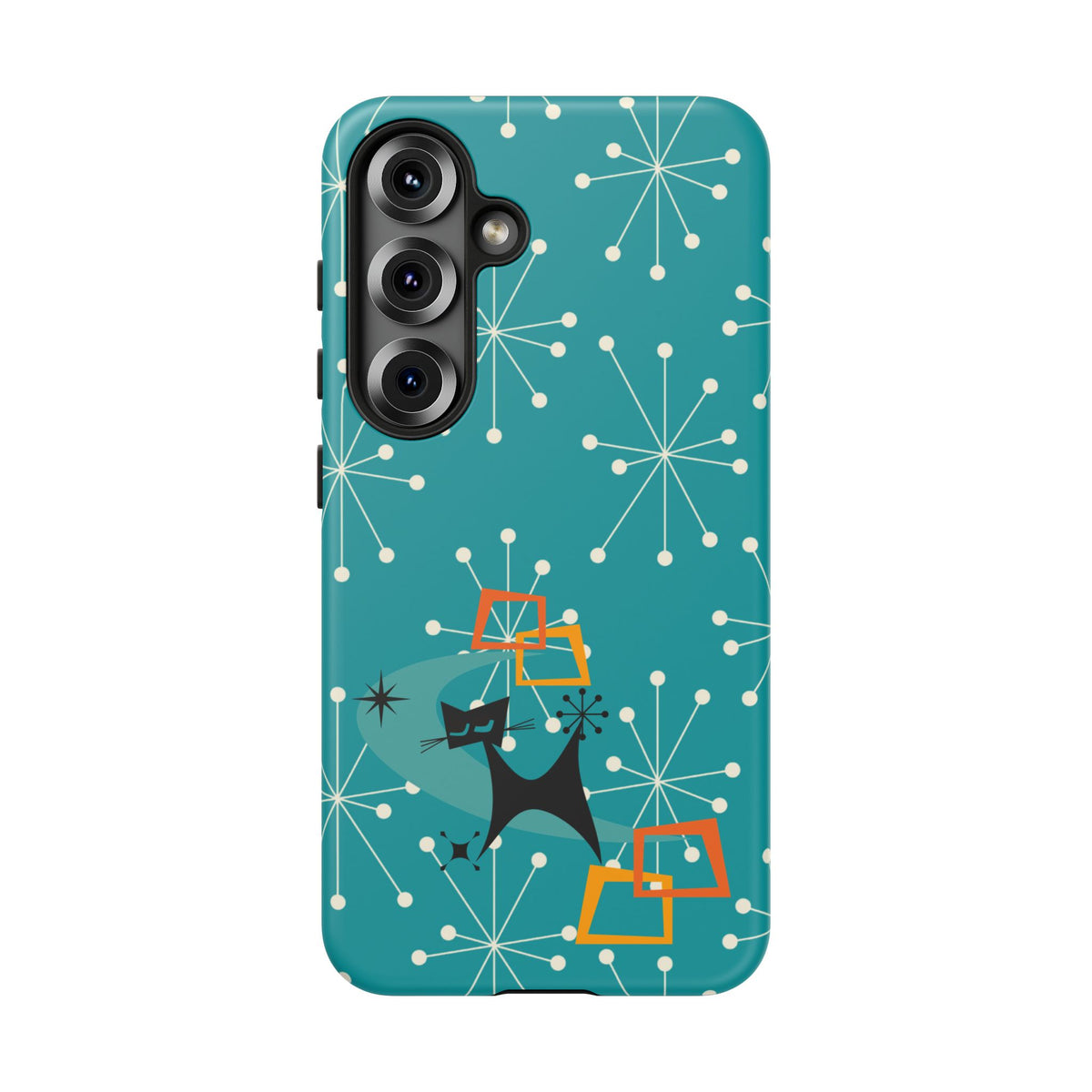 Atomic Space Cat, Starburst Blue, Retro Groovy Smart Phone Tough Phone Cases