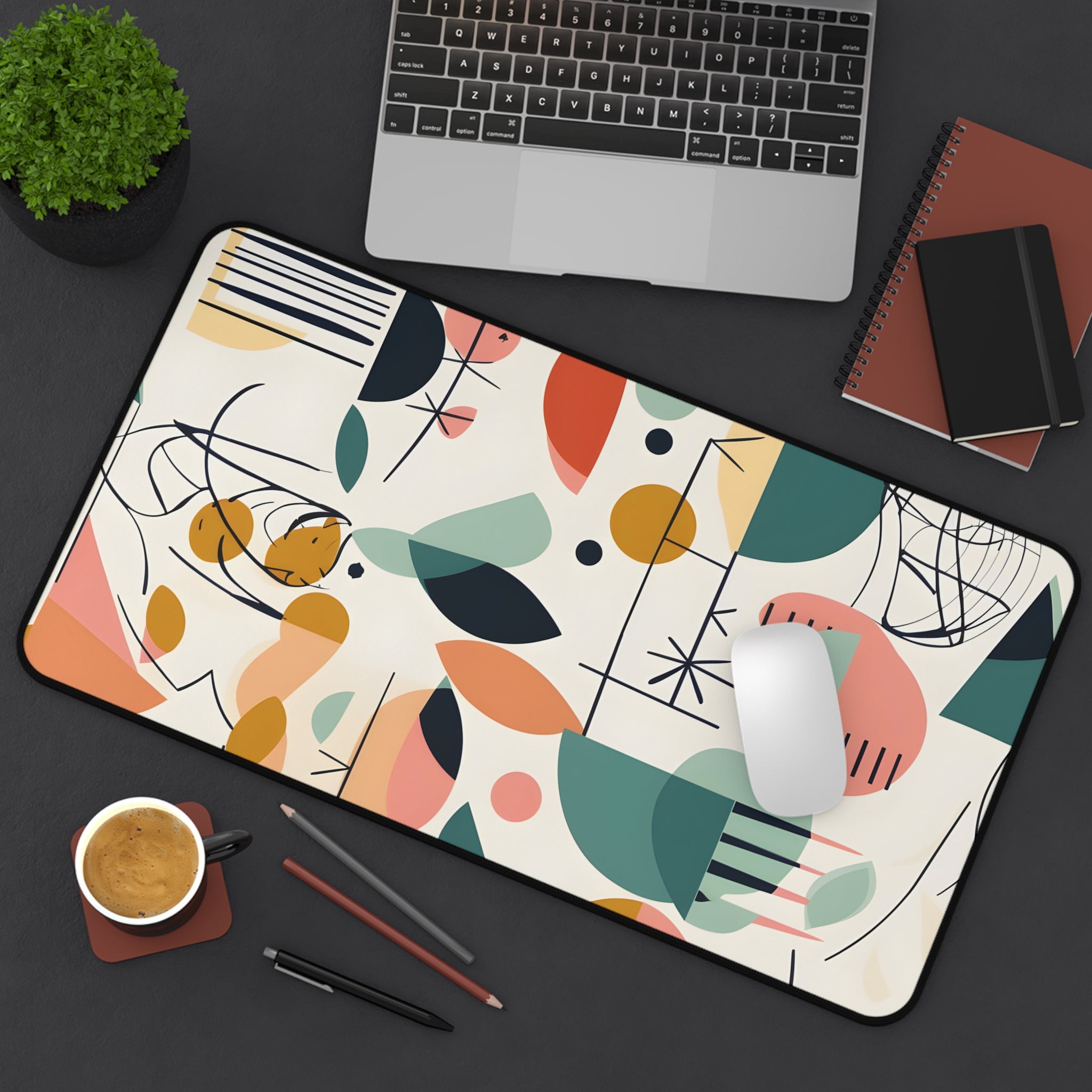 Mid Century Modern Abstract Floral, Minimalist Mod Desk Mat - Mid Century Modern Gal