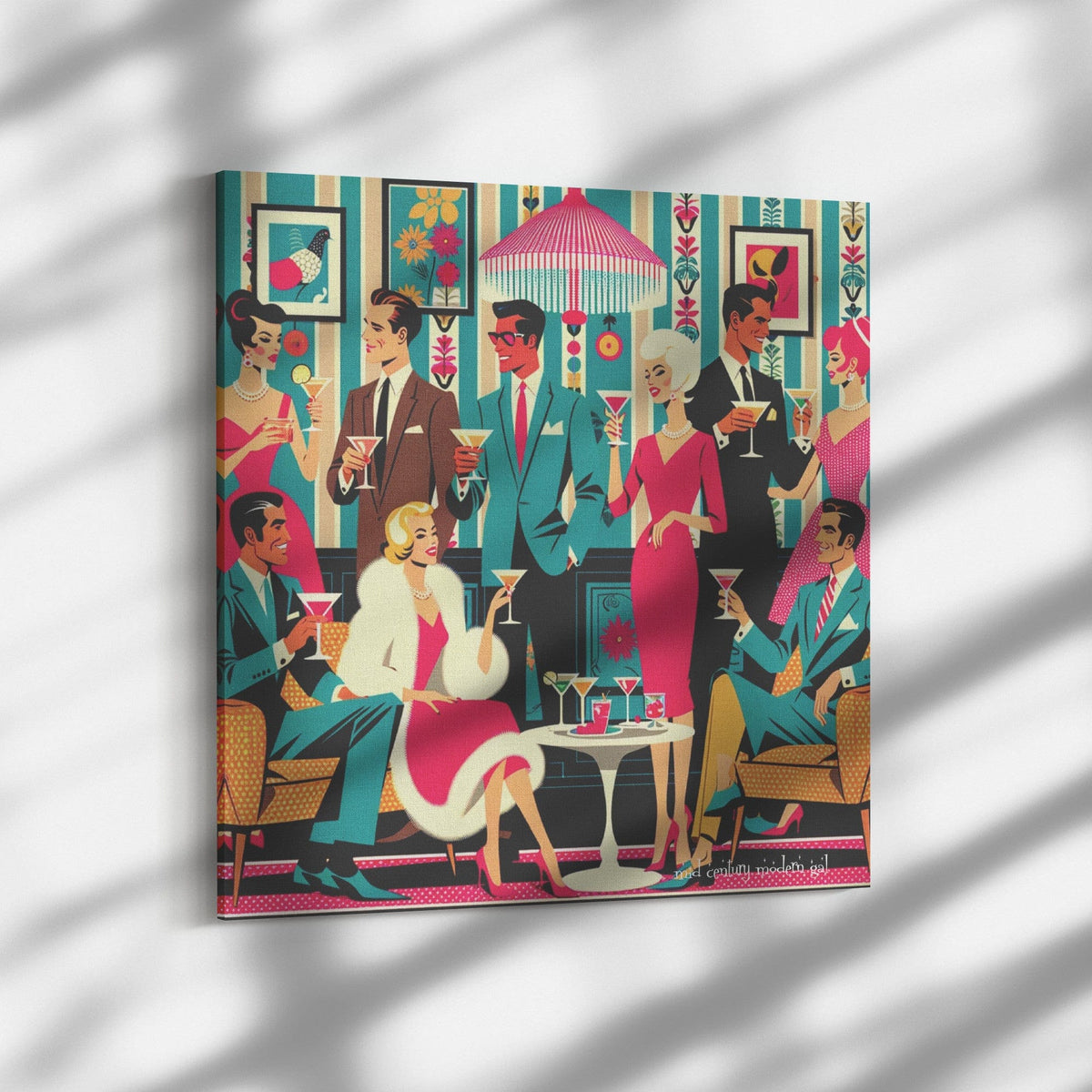 1950's Atomic Martini Cocktail Party, Kitschy Mid Century Modern Wall Art Canvas