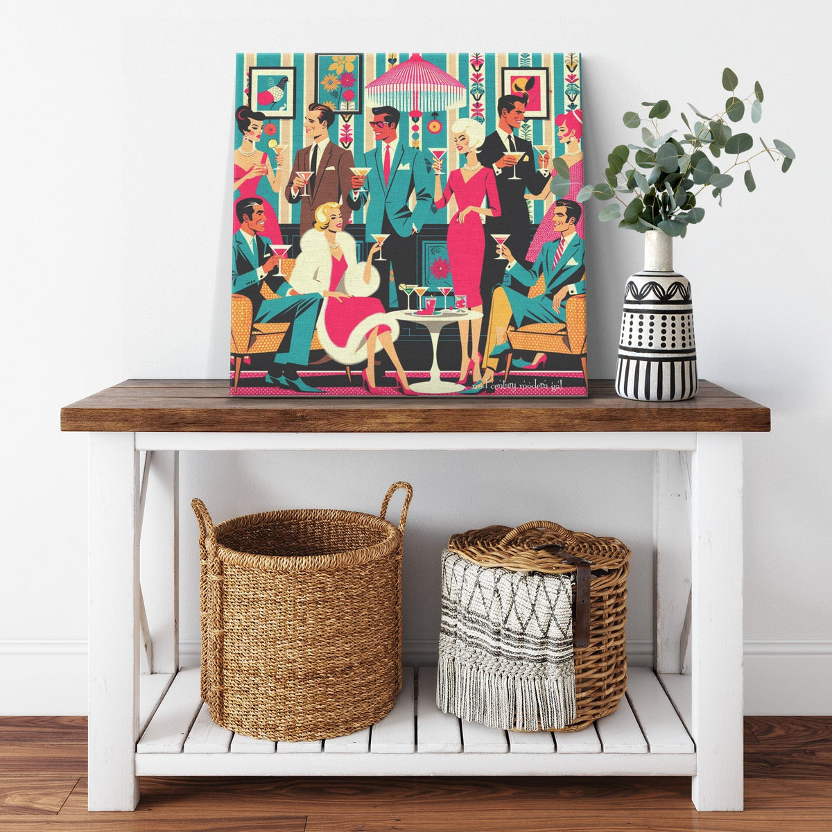 1950's Atomic Martini Cocktail Party, Kitschy Mid Century Modern Wall Art Canvas