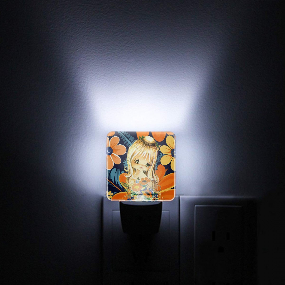 70s Big Eyed Groovy Gal, Mod Flower Power LED Night Light Set of 2 - Mid Century Modern Gal