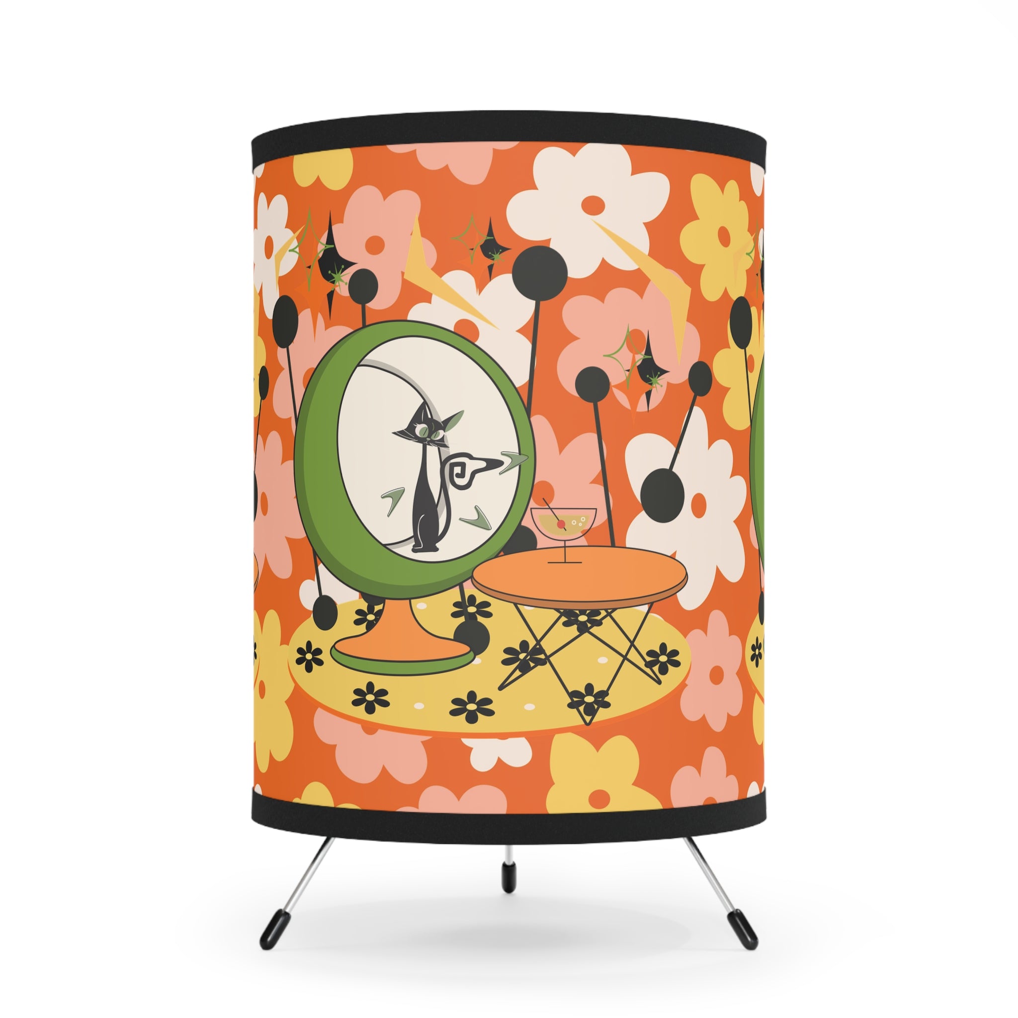 Atomic Cat Retro Tripod Lamp Flower Design, Kitschy Mod Summer Vibes - Perfect for Chic Home Decor - Mid Century Modern Gal
