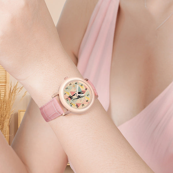Atomic Cat Sexy Sexton Mid Mod Retro Pink Women's Leather Watch