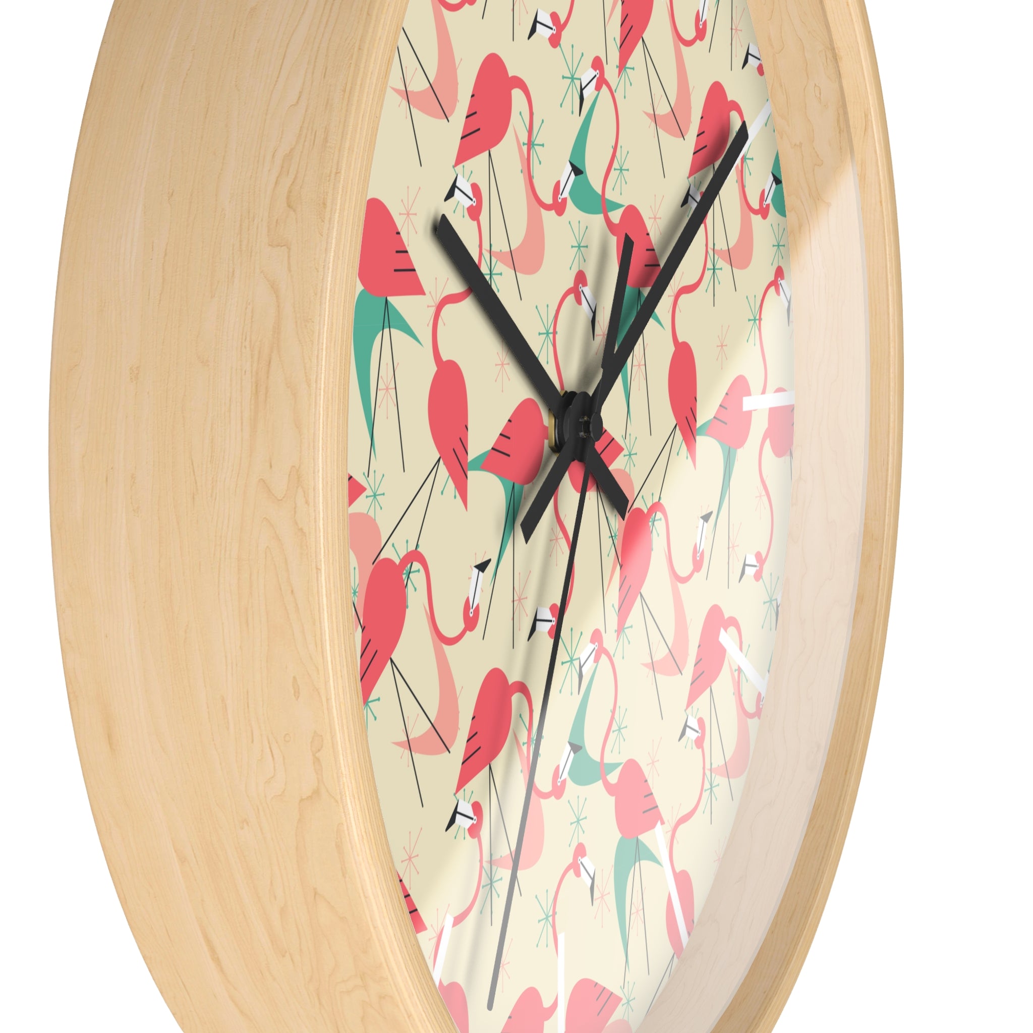 Mid Century Modern Flamingo Wall Clock, Kitschy Quirky Dancing Flamingos Fun Home Decor for Retro Summer Vibes - Mid Century Modern Gal