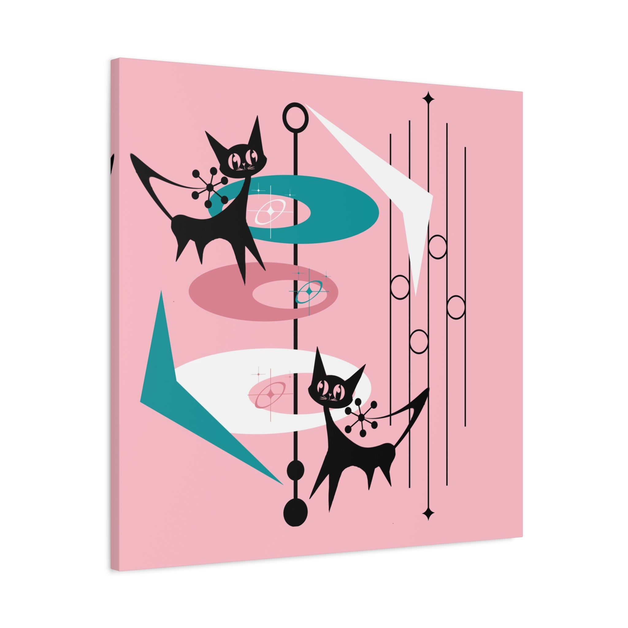 Atomic Cat Pink Abstract Minimalist Mid Century Modern Wall Canvas Art - Modern Geometric Wall Decor - Mid Century Modern Gal