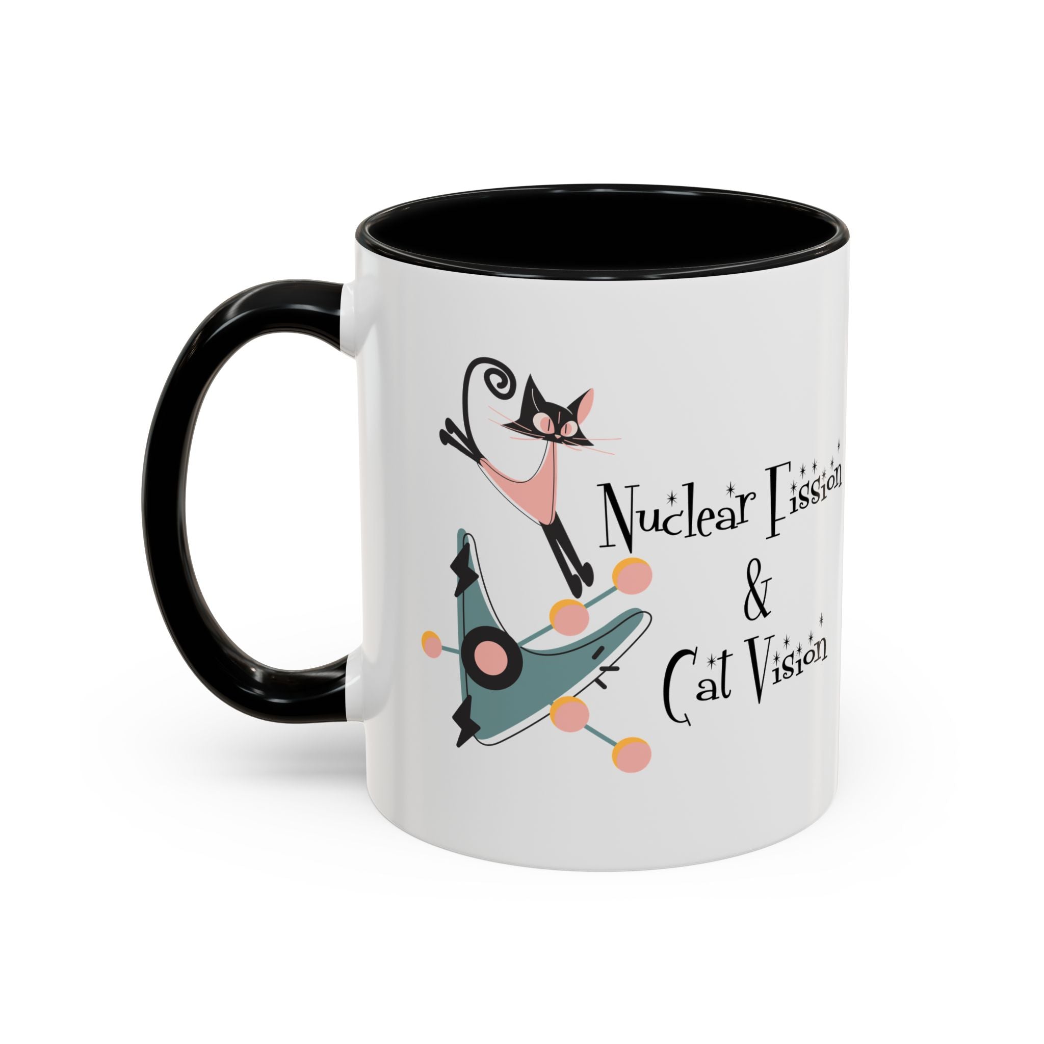 Atomic Cat Coffee Tea Mug, Mid Century Modern Boomerang, Space Age Atomic Drinkware For Cat And Coffee Lovers - Mid Century Modern Gal