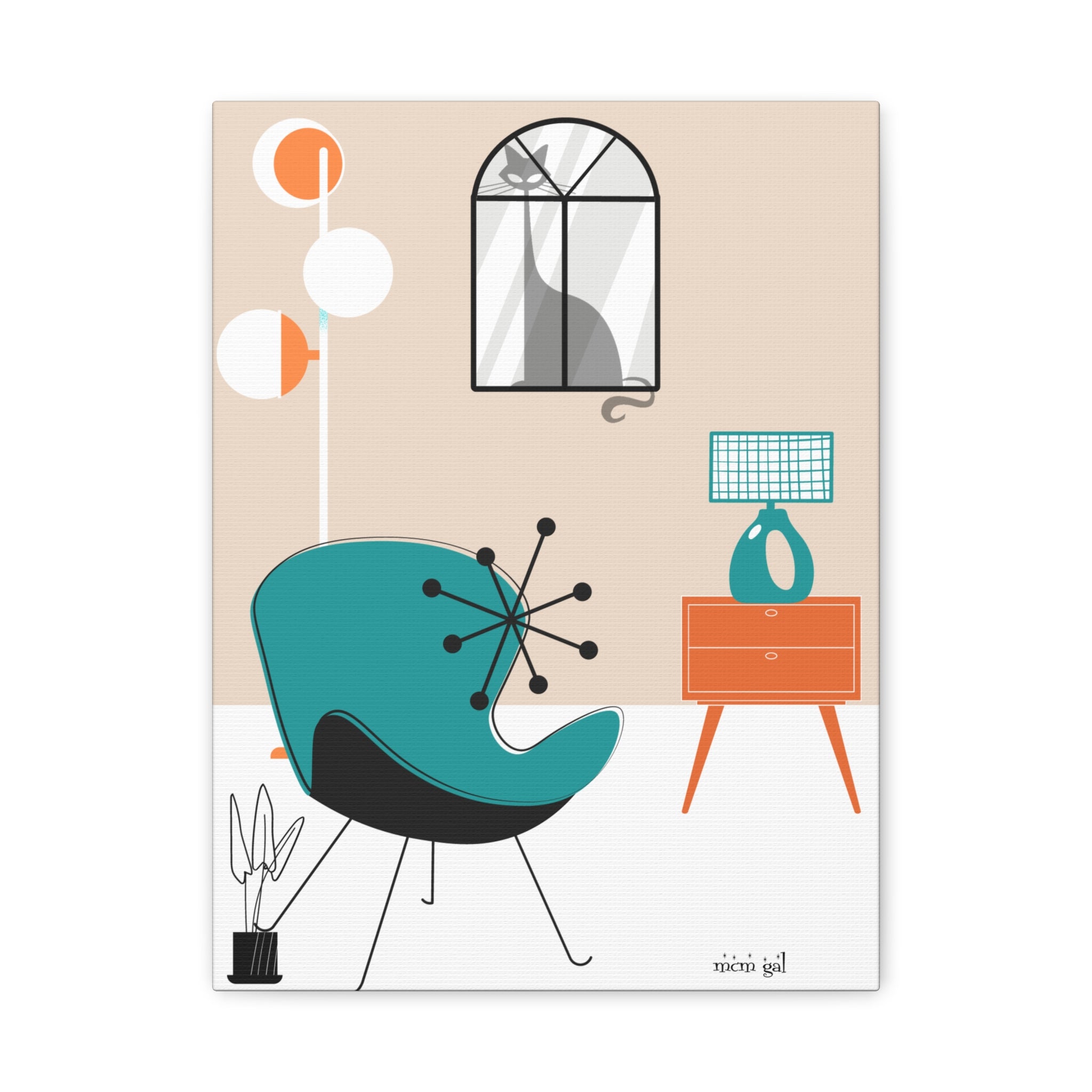Atomic Cat Wall Art Mid-Century Modern Minimalist Canvas Art Print - Mid Century Modern Gal