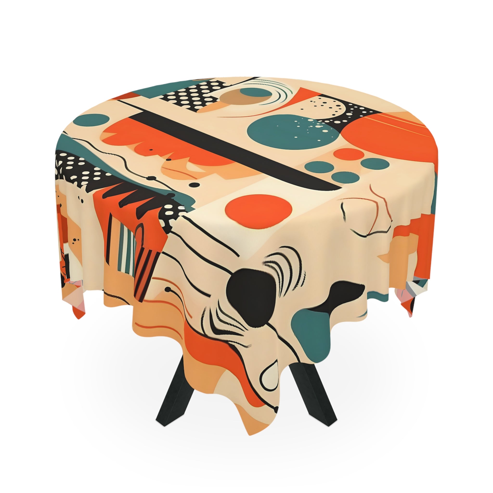 Mid Century Modern Bauhaus Designed Geometric Orange Teal, Tablecloth - Mid Century Modern Gal