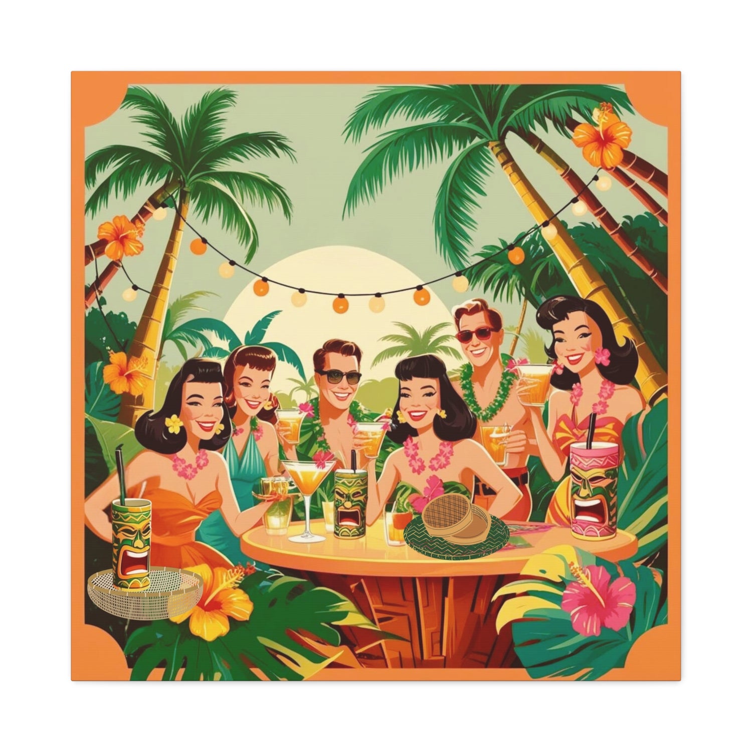 Mid Century Modern Tiki Party Tropical Retro Canvas Art - Vintage Hawaiian Party Decor - Mid Century Modern Gal