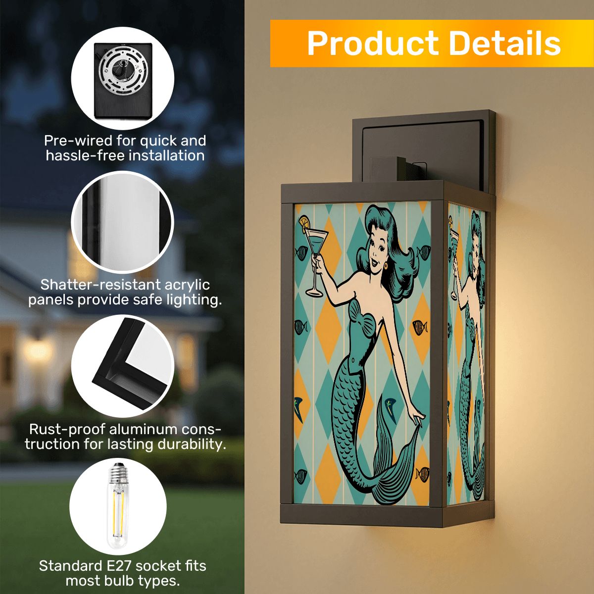 Mid Mod 50s Mermaid Cocktail Hour Kitschy Entry, Pool Patio Wall Light - Mid Century Modern Gal