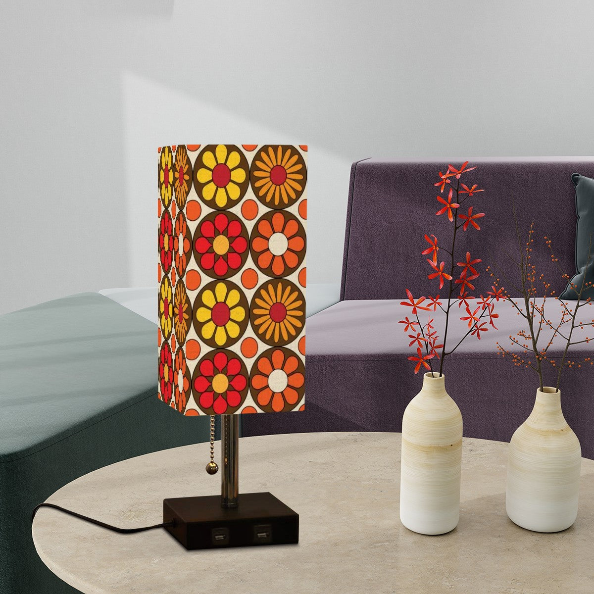 Retro Flower Power, Groovy Mod Daisy, Hipster Cool Office Square Table Lamp - Mid Century Modern Gal