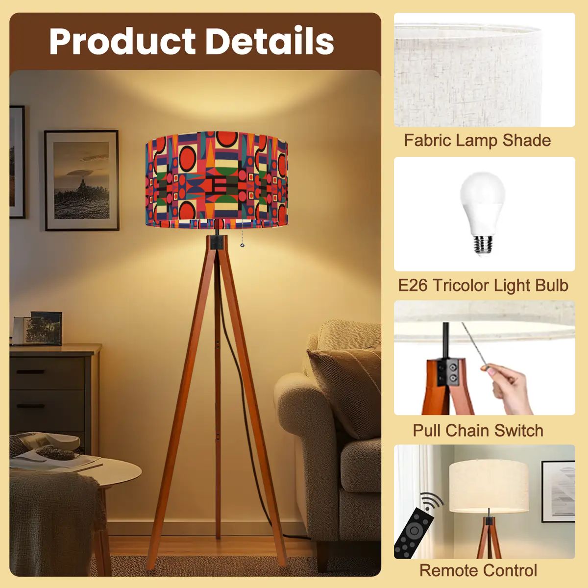 Mid Century Modern Geometric Red, Purple, Yellow Green MCM Bauhaus Designed Tripod Floor Lamp - Mid Century Modern Gal