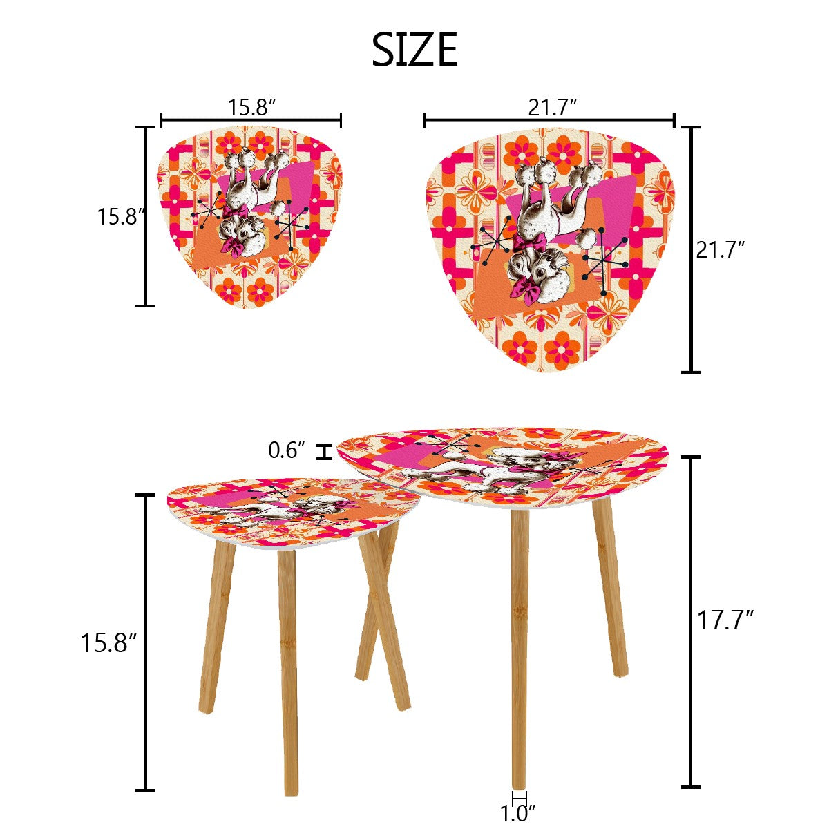 Mid Century Modern 50s Poodle Kitsch Hot Pink, Orange Mid Mod Nesting Tables - Mid Century Modern Gal