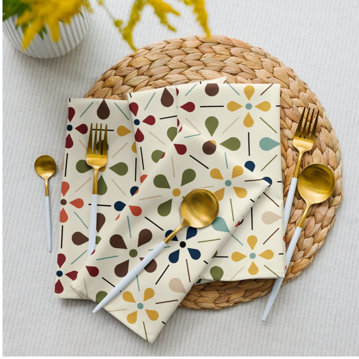 Scandinavian Floral Mid Century Modern Chic Floral Napkins Set, Elegant Table Decor - Mid Century Modern Gal