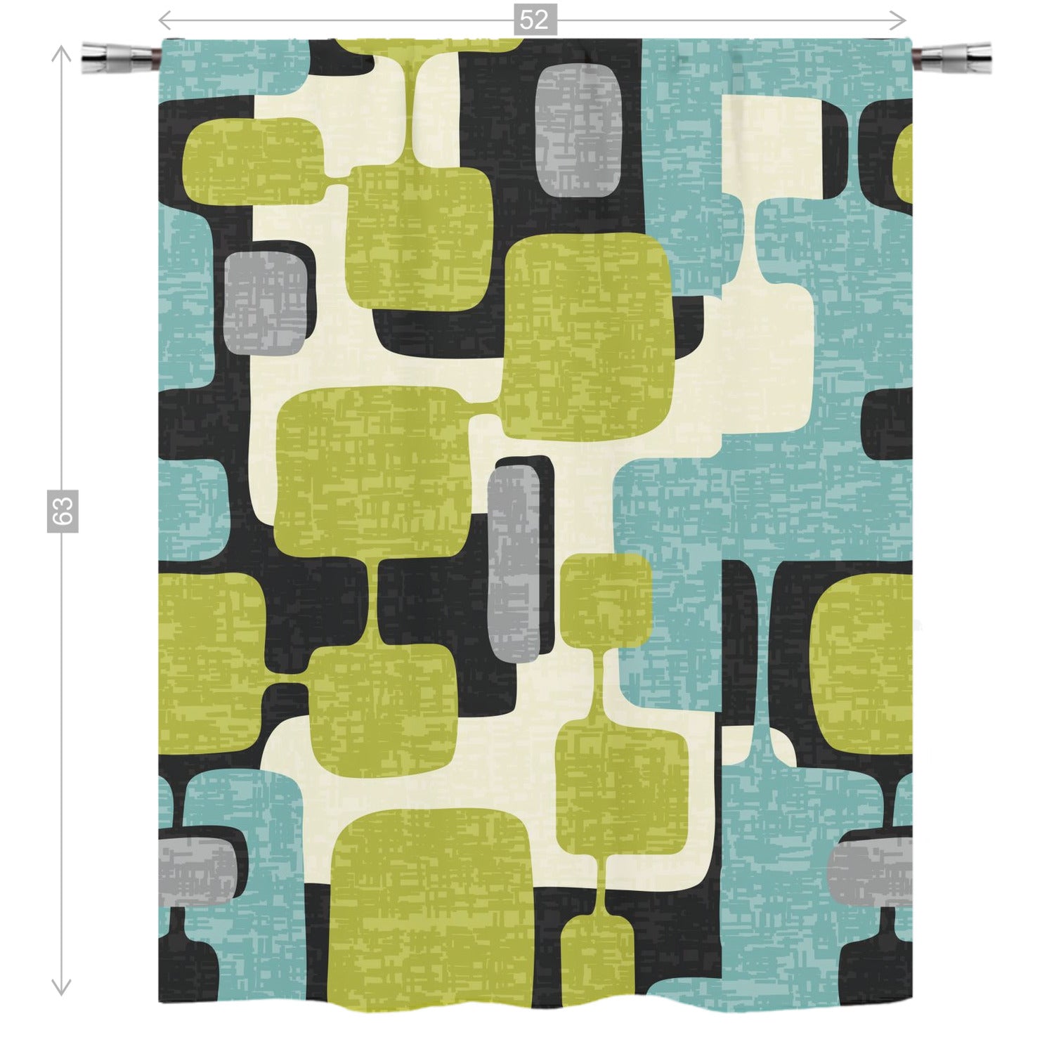 Mid Century Modern Geometric Mod Green, Aqua MCM Curtain, Single Panel - Mid Century Modern Gal