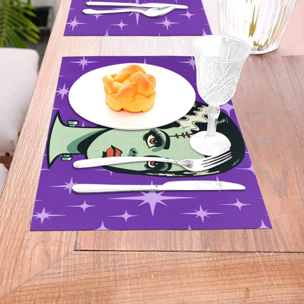 Bride of Frankenstein Retro Mid Mod Horror Buff Purple Halloween Placemat 1pc - Mid Century Modern Gal