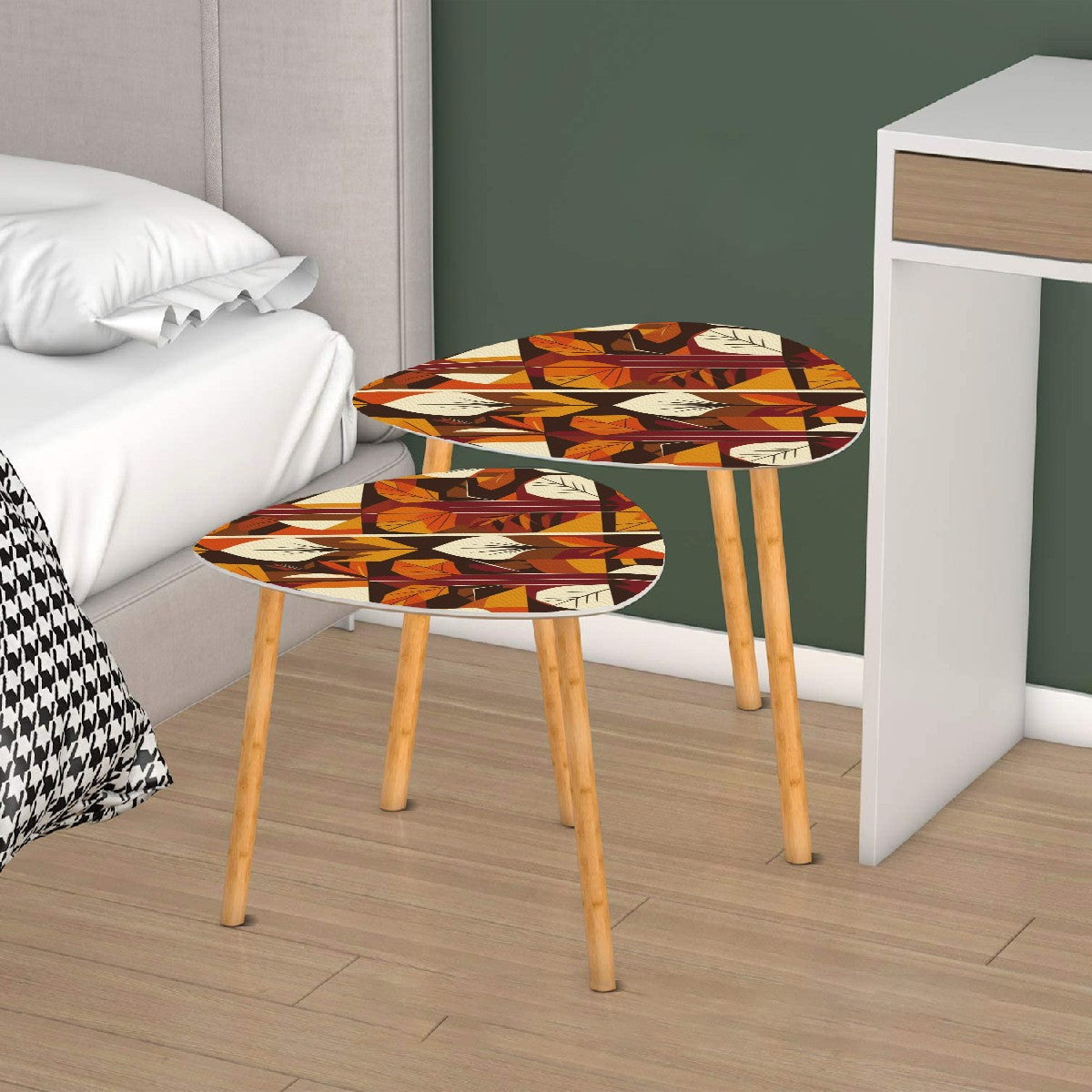 Mid Century Modern Golden Harvest Scandinvian Leaves Nesting Tables - Mid Century Modern Gal