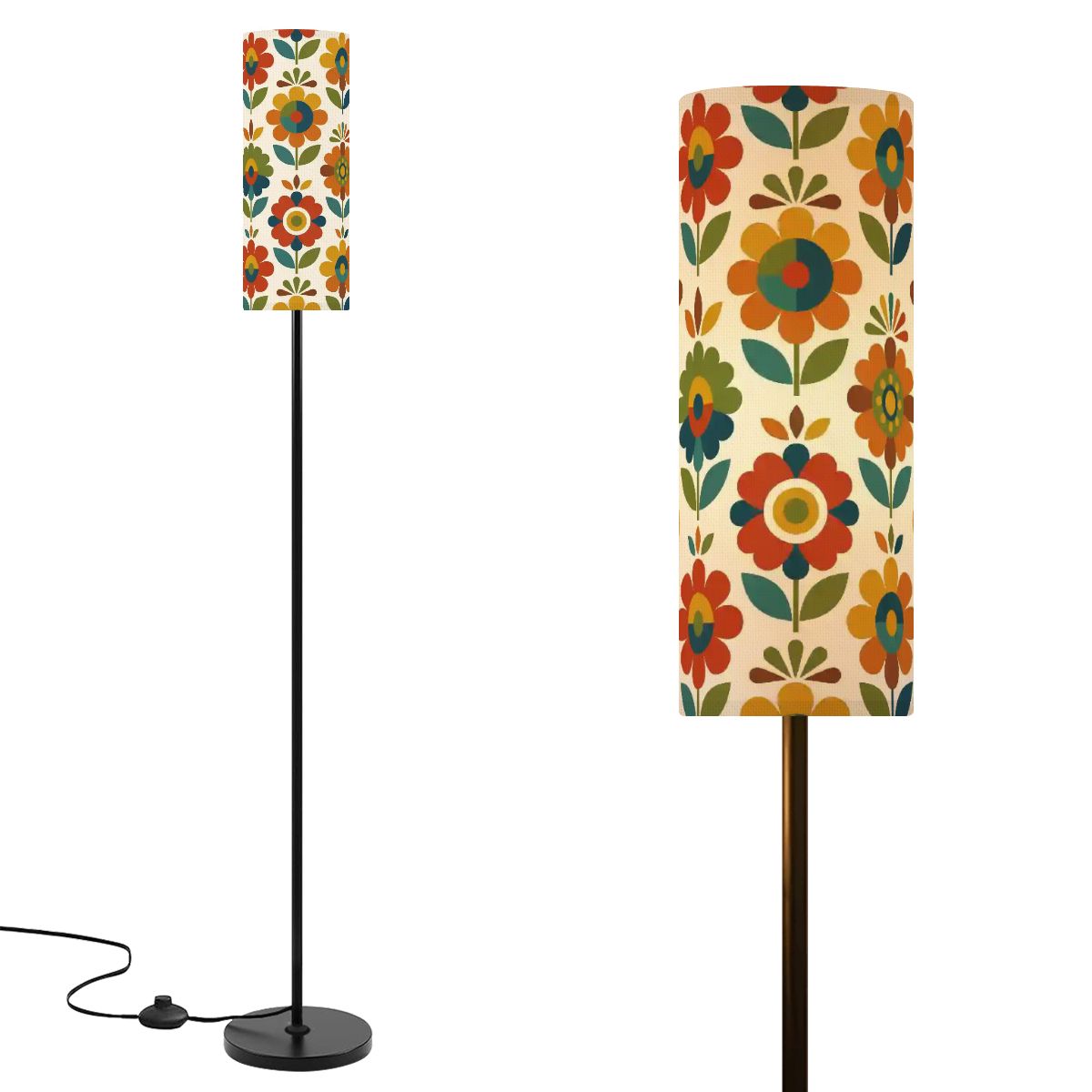 Mid Century Modern Scandinavian Floral Earth Tones Slim Floor Lamp