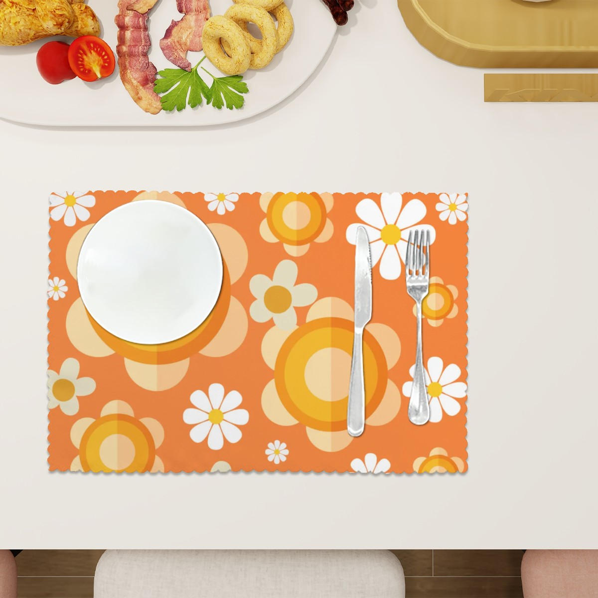 60s 70s Flower Power Orange Retro Mod Table Placemats Set of 4 - Mid Century Modern Gal